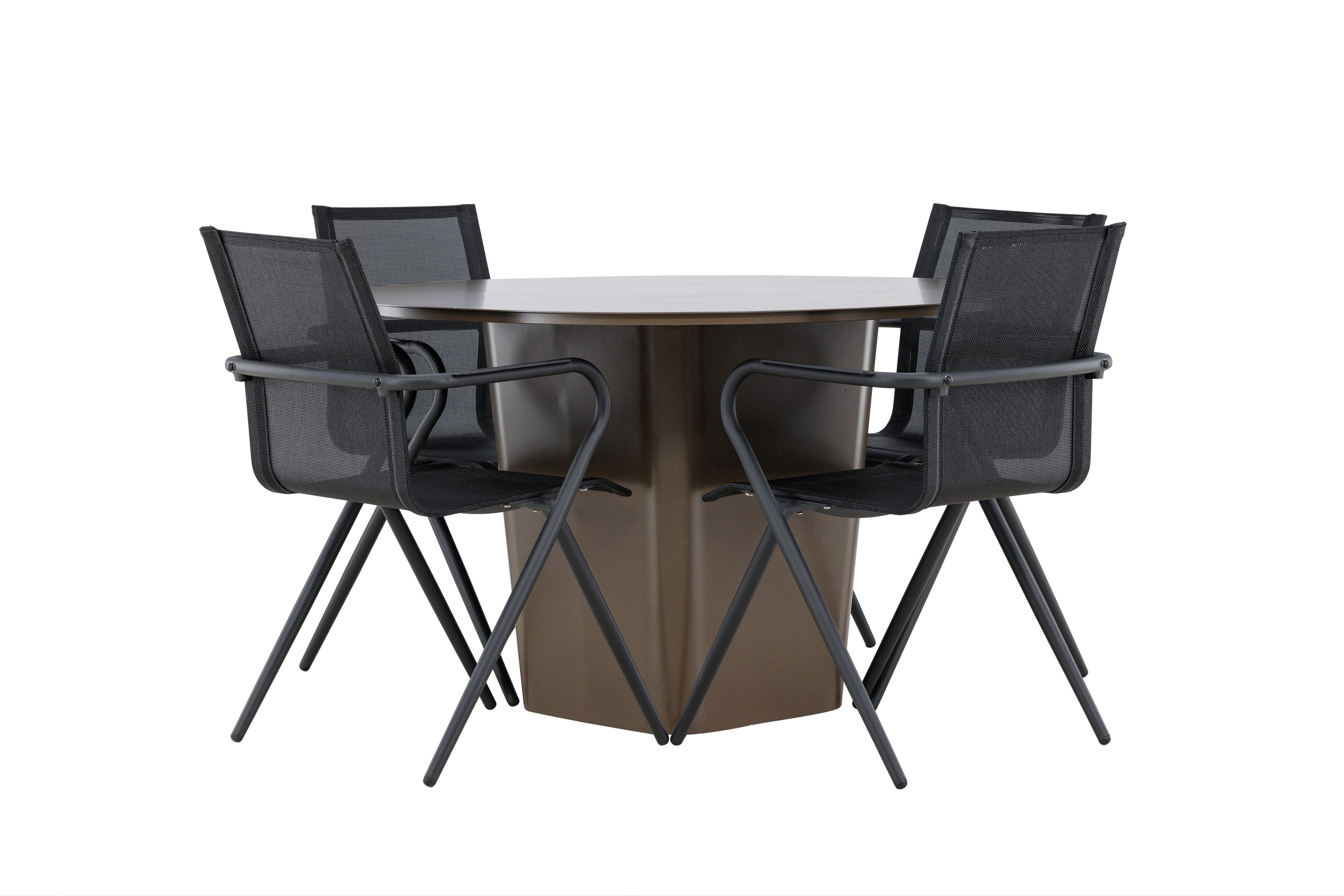 Matgrupp Utomhus Santa Fe Rund 120 cm 4 st Alling Matstolar Svart/Brun