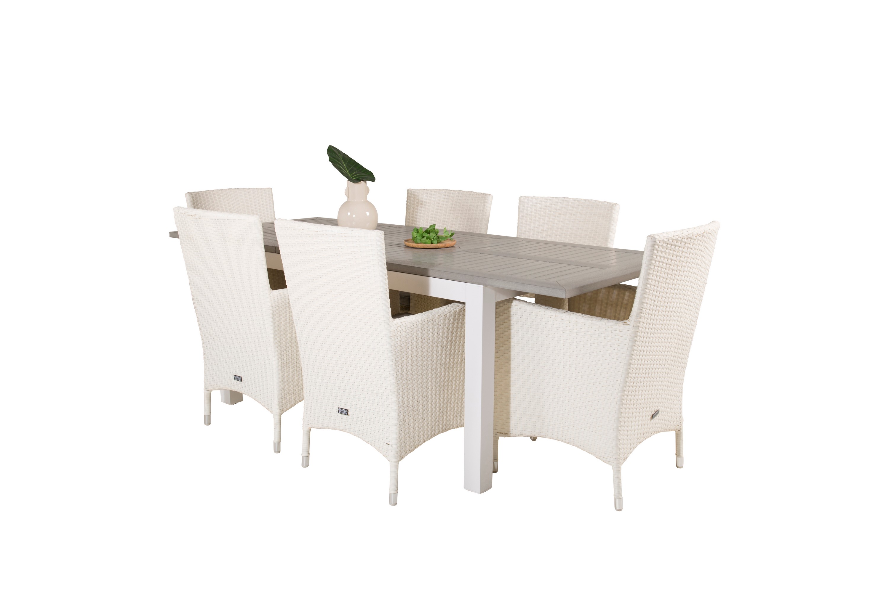 albany förlängningsbar matgrupp utomhus 152-210 cm + 6 st malin matstol - vit