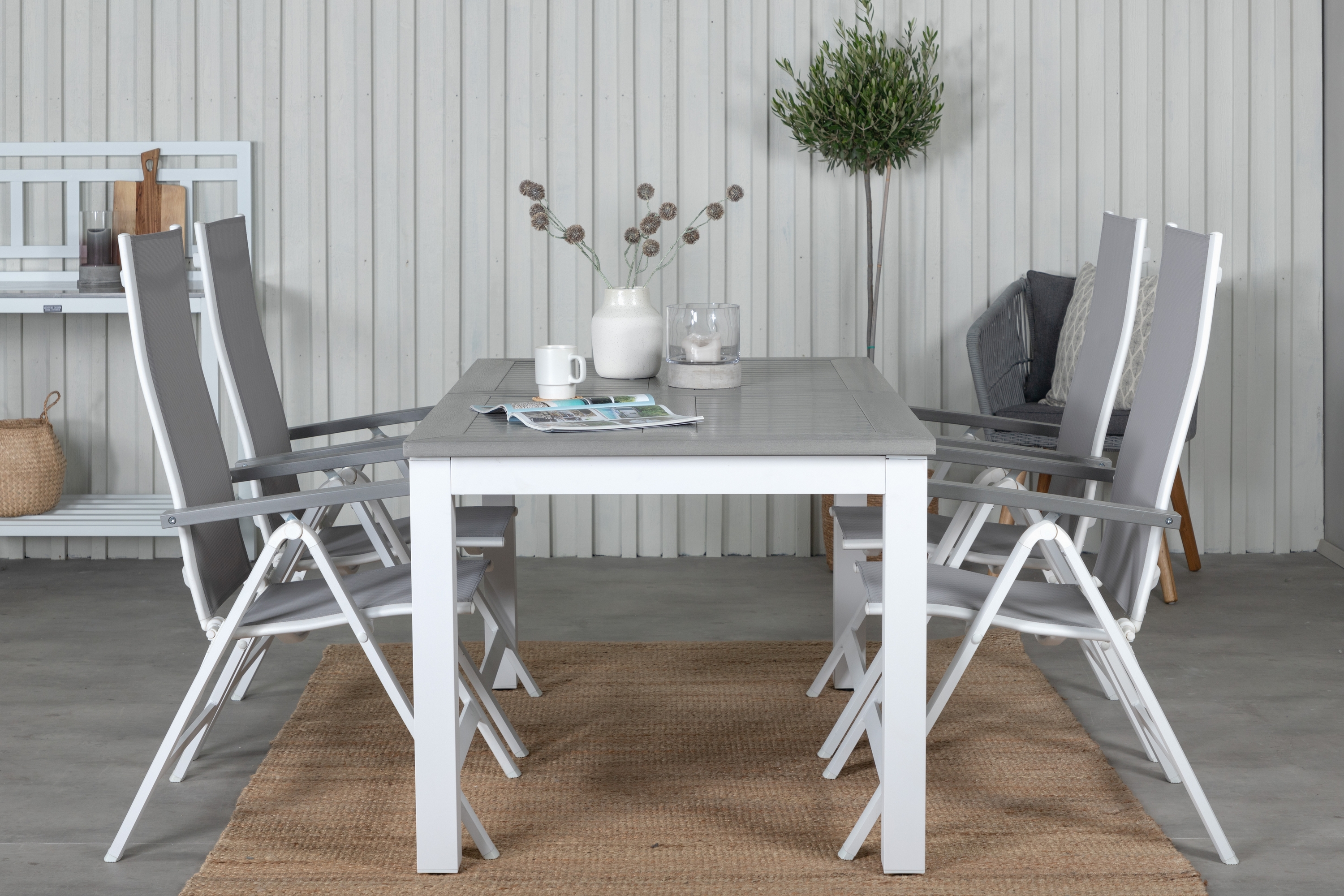 Albany Förlängningsbar Matgrupp Utomhus 152-210cm 4 Stolar Brun/Vit