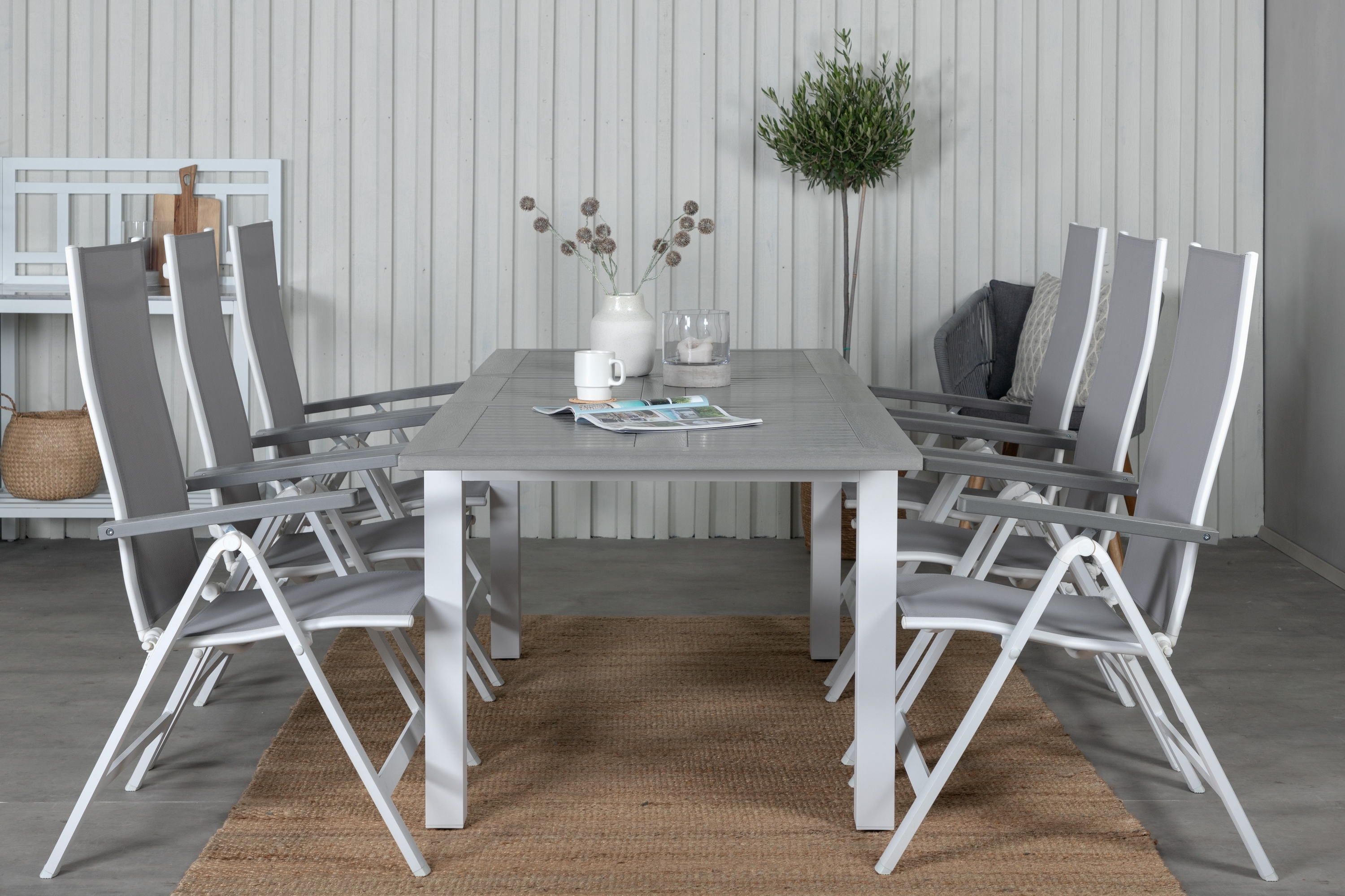 Albany Förlängningsbar Matgrupp Utomhus 152-210cm 6 Stolar Brun/Vit