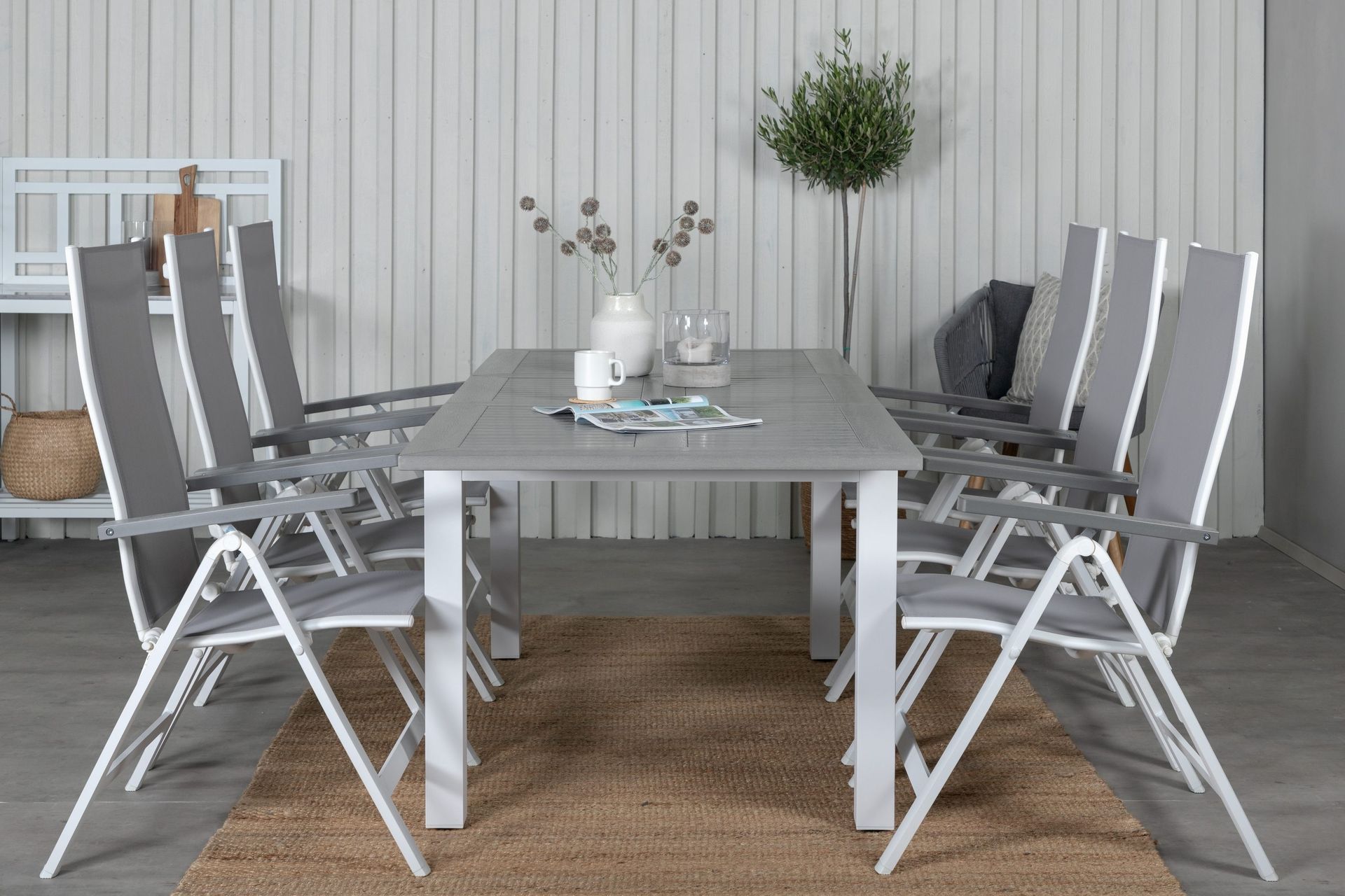 albany förlängningsbar matgrupp utomhus 152-210cm + 6 stolar - brun/vit