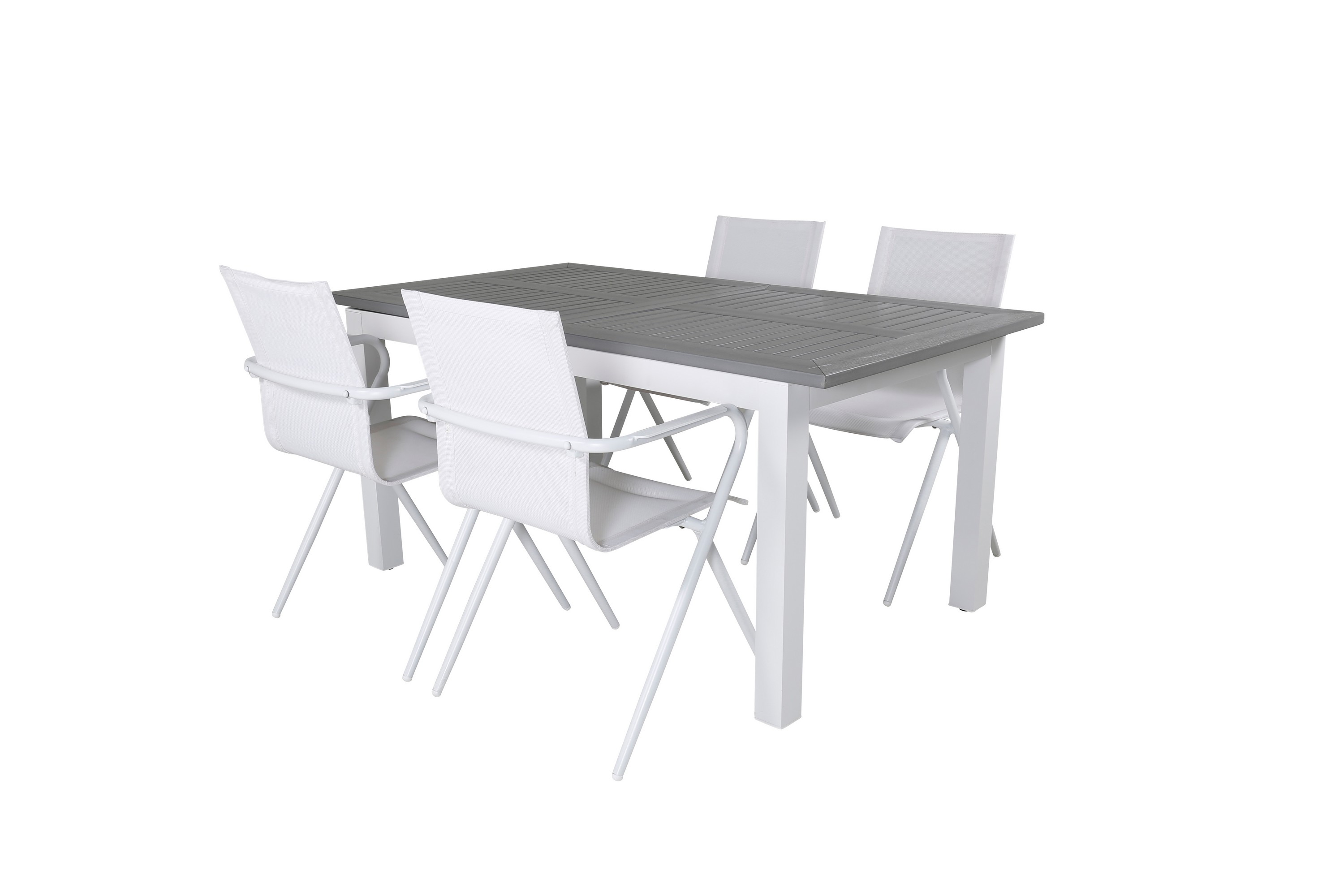 albany förlängningsbar matgrupp utomhus 152cm + 4 alina stolar - grå/vit