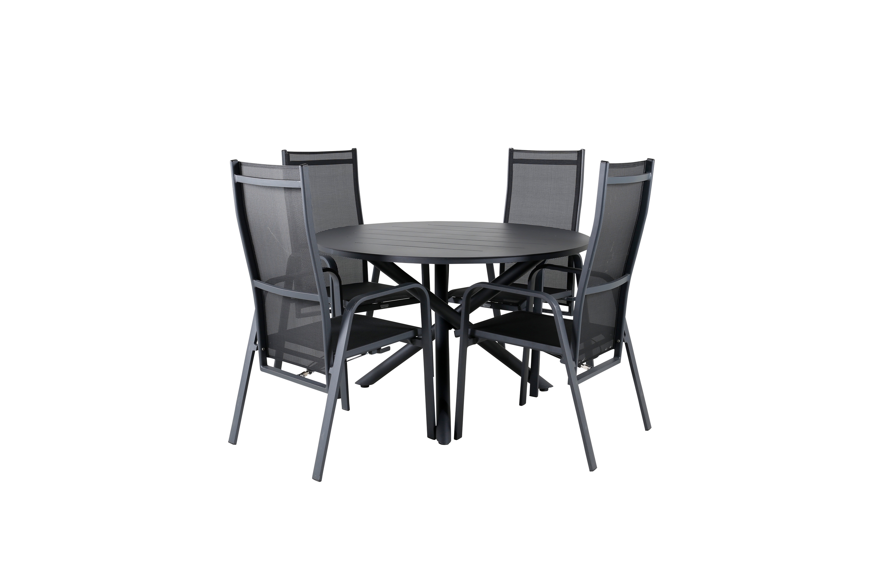 Alma Matgrupp Utomhus Rund 120cm 4 Copacabana Reclinerstolar Svart