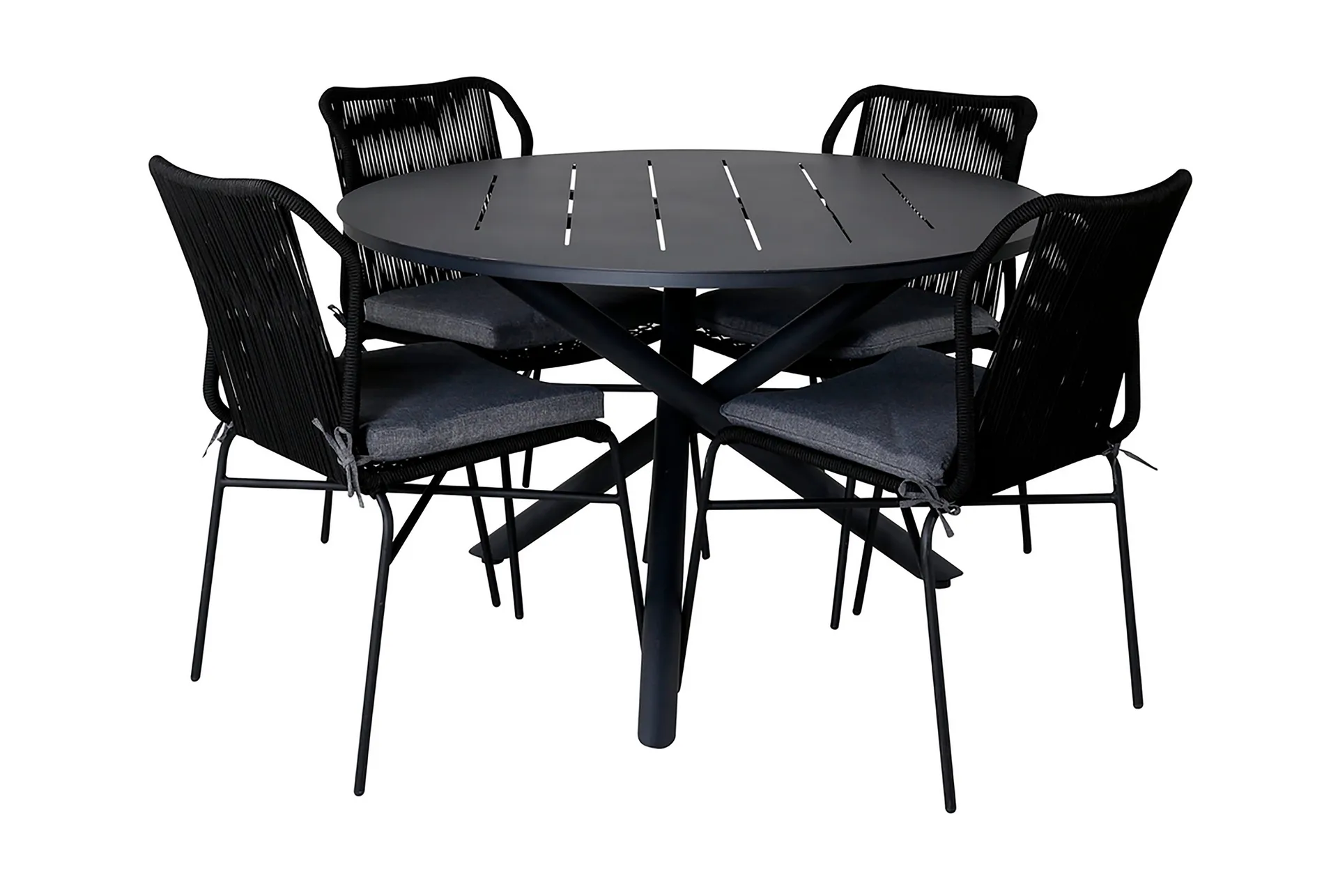 alma matgrupp utomhus rund ø120cm + 4 julian matstolar - svart