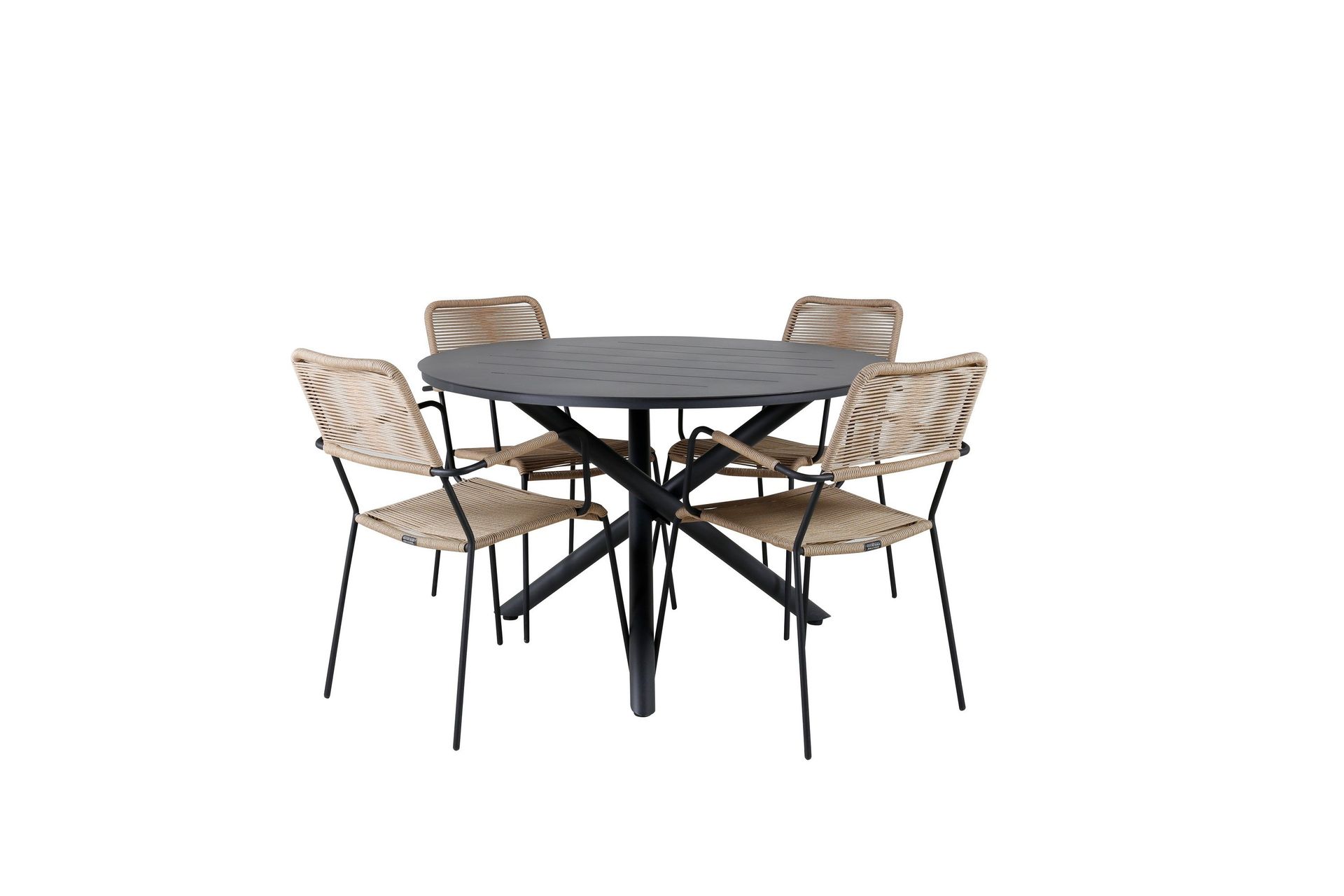 Alma Matgrupp Utomhus Rund &Oslash;120cm + 4 Lindos Karmstolar - Brun/Vit