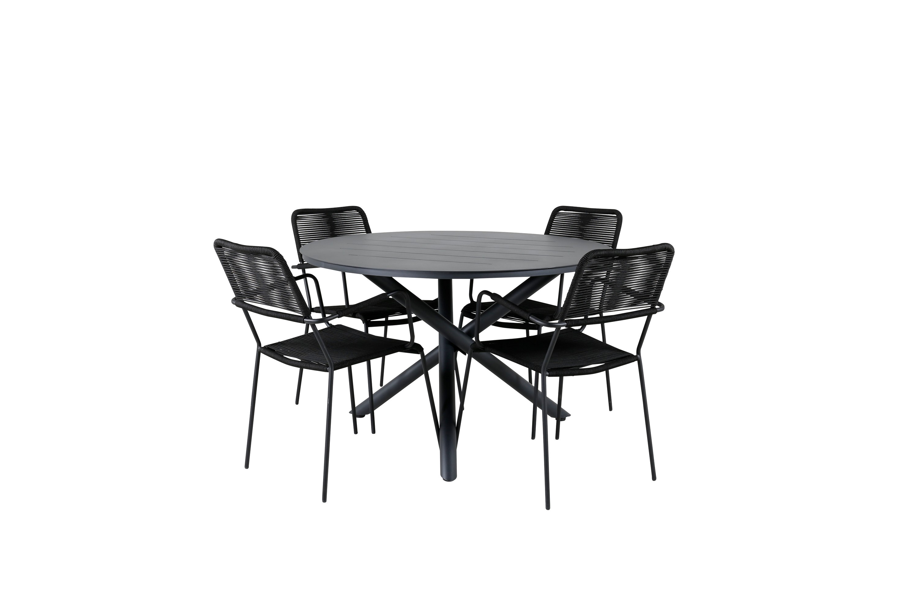 Alma Matgrupp Utomhus Rund 120cm 4 Lindos Karmstolar Brun/Vit