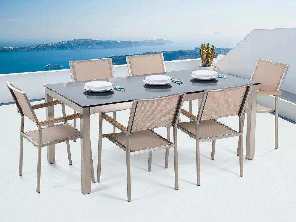 Bacoli Matgrupp Utomhus 180 cm + 6 Utestolar - Beige