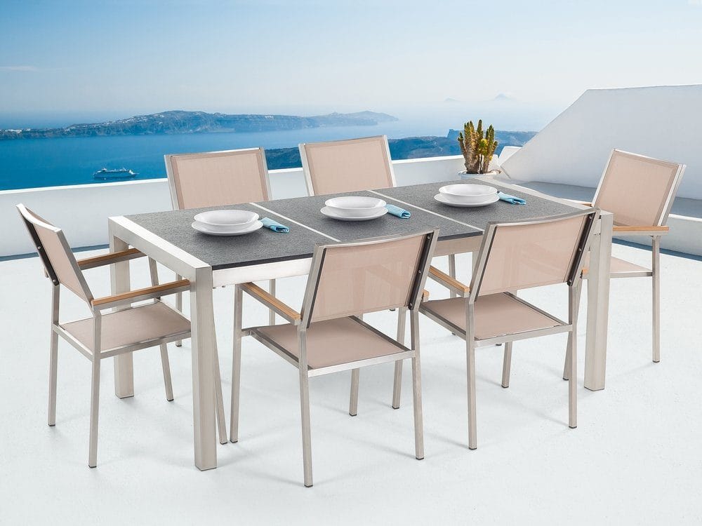 Bacoli Matgrupp Utomhus 180 cm + 6 Utestolar - Grå