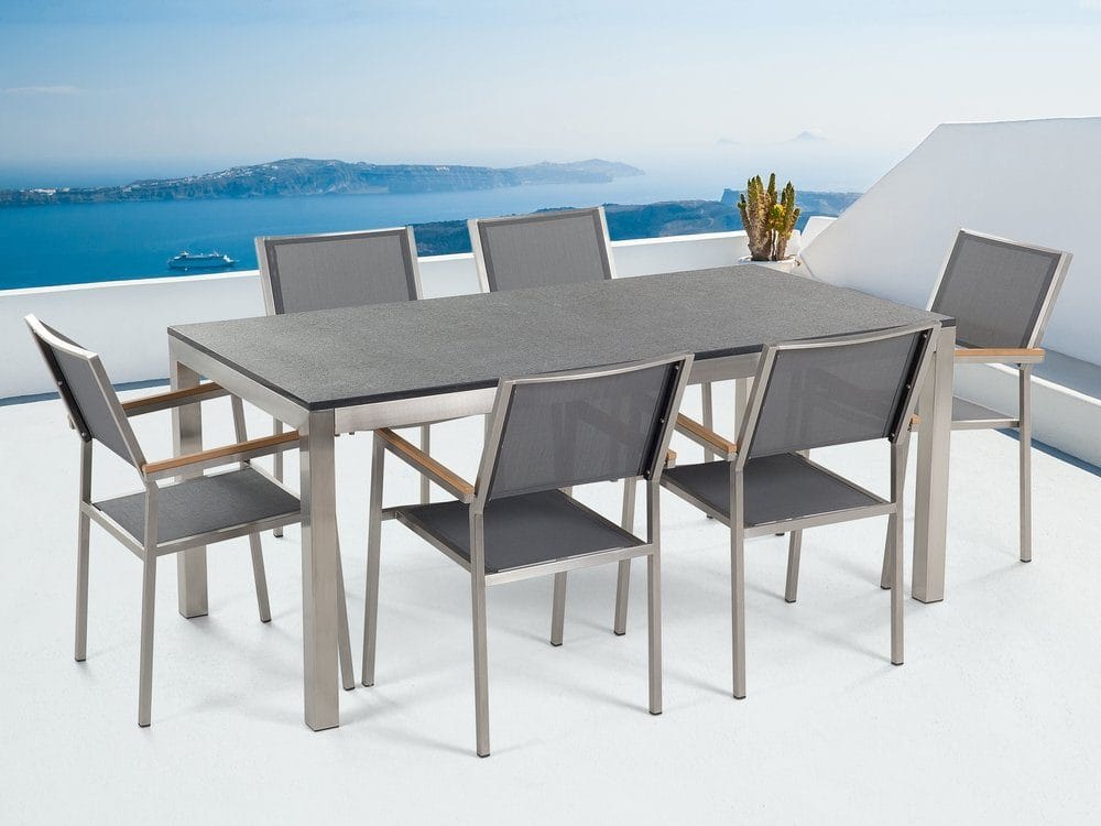 Bacoli Matgrupp Utomhus 180 cm + 6 Utestolar - Grå