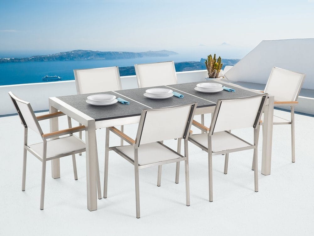 Bacoli Matgrupp Utomhus 180 cm + 6 Utestolar - Grå