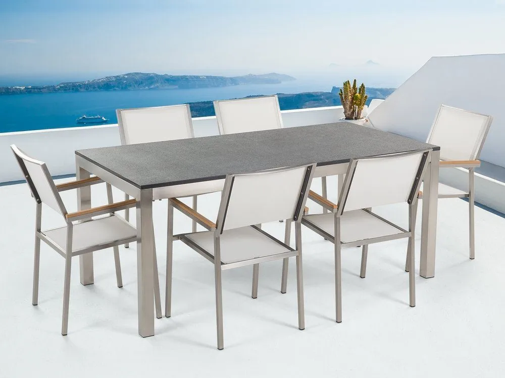 Bacoli Matgrupp Utomhus 180 cm + 6 Utestolar - Grå