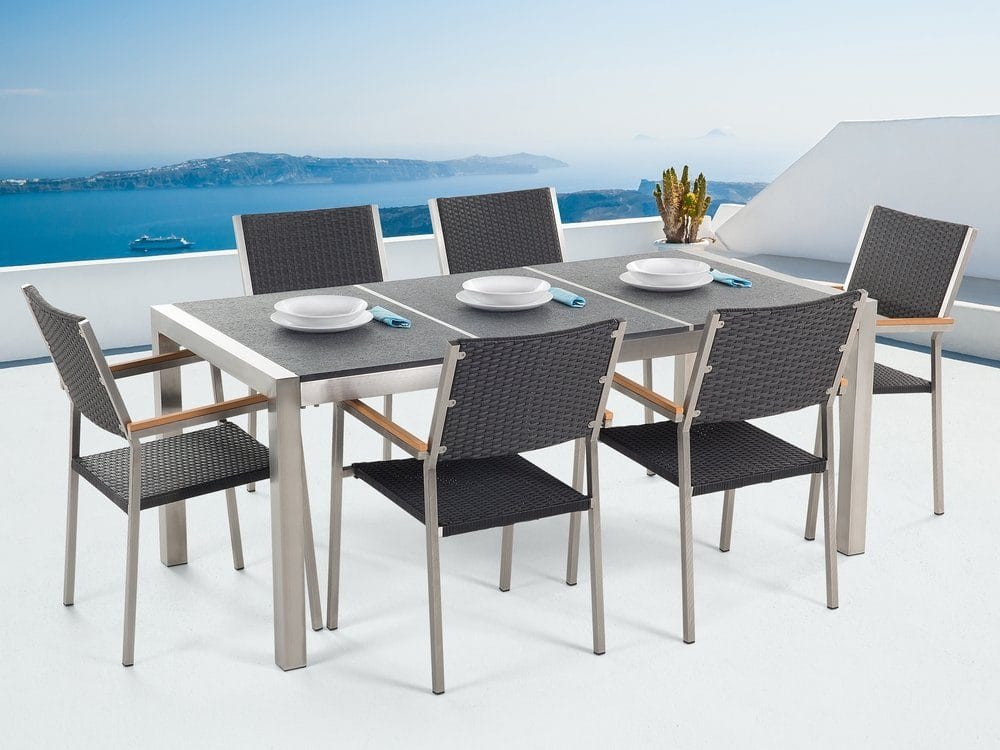 Bacoli Matgrupp Utomhus 180 cm + 6 Utestolar - Grå