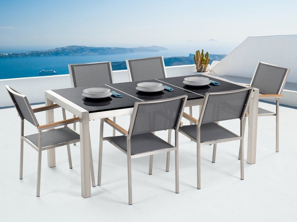 Bacoli Matgrupp Utomhus 180 cm + 6 Utestolar - Svart