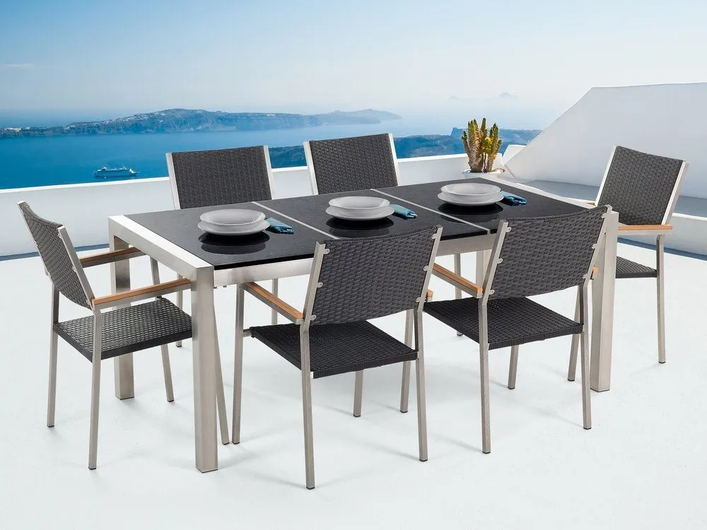 Bacoli Matgrupp Utomhus 180 cm + 6 Utestolar - Svart
