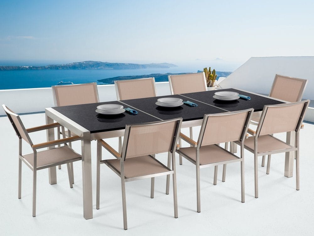 Bacoli Matgrupp Utomhus 220 cm + 8 Utestolar - Beige