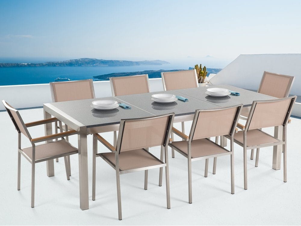 Bacoli Matgrupp Utomhus 220 cm + 8 Utestolar - Beige