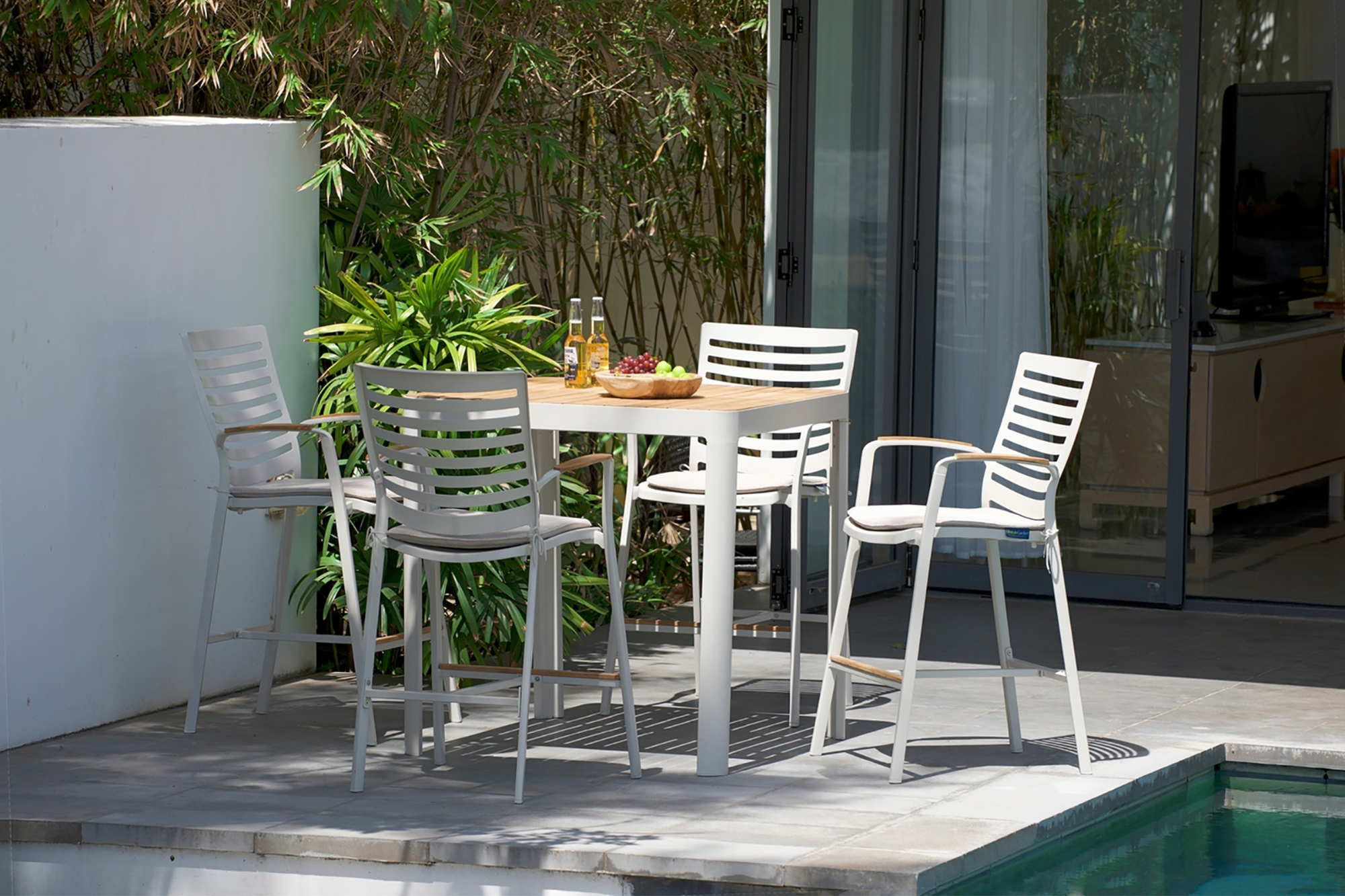 Bargrupp Portals 95 cm 4 Barstolar Vit/Teak
