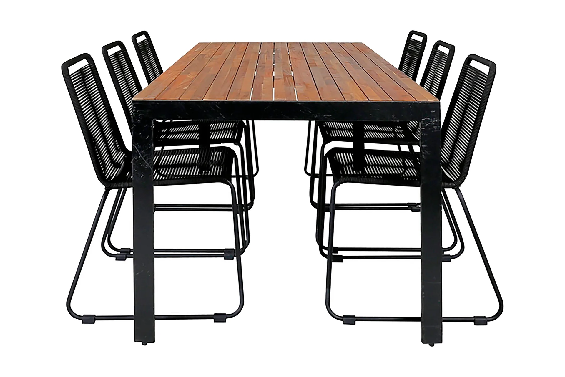 Bois Matgrupp Utomhus 205cm + 6 Lindos Stapelbara Matstolar - Svart/Gr&aring;