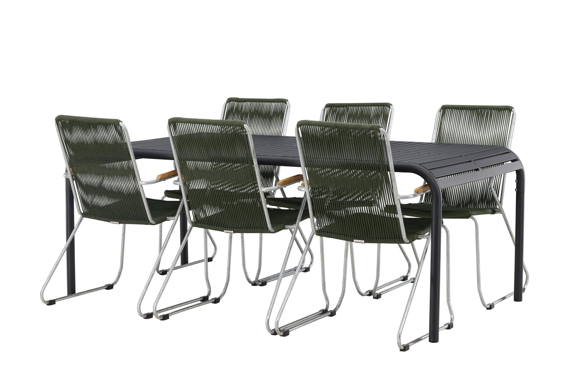 borneo matgrupp utomhus 200 cm + 6 st bois karmstolar - grön/svart