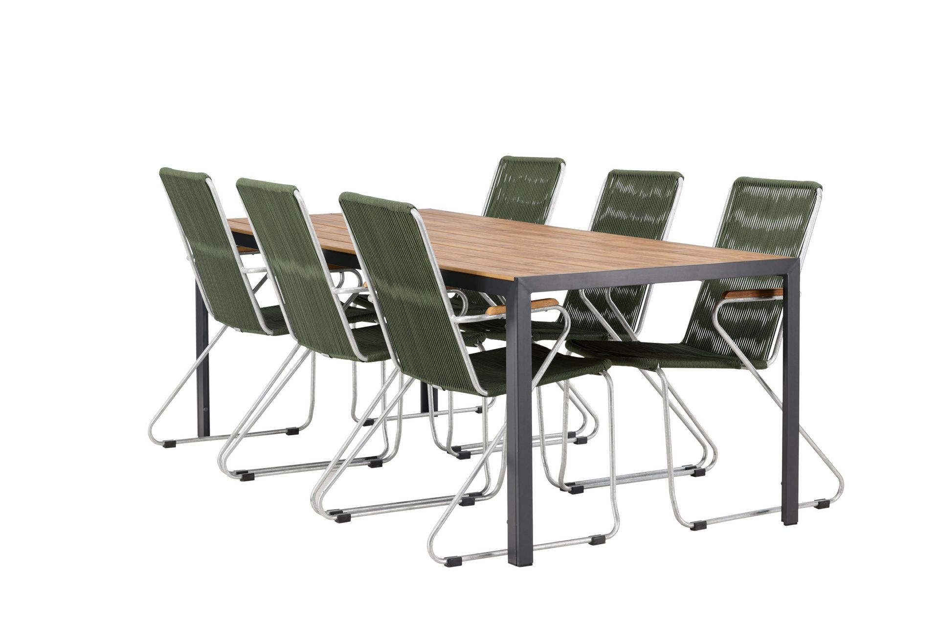 break matgrupp utomhus 205 cm + 6 st bois karmstolar - grön/brun