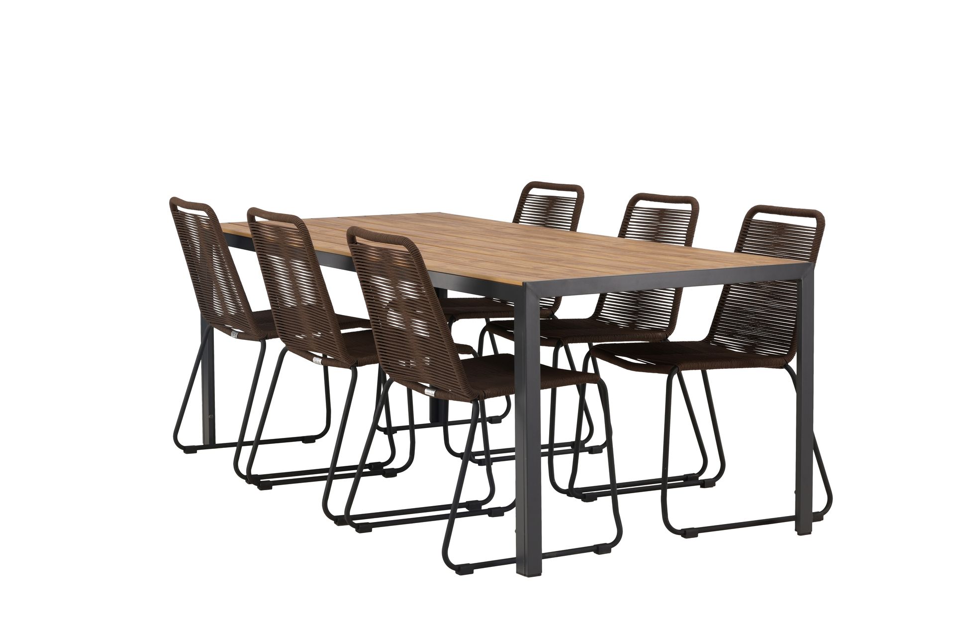 break matgrupp utomhus 205 cm + 6 st lindos matstolar - brun