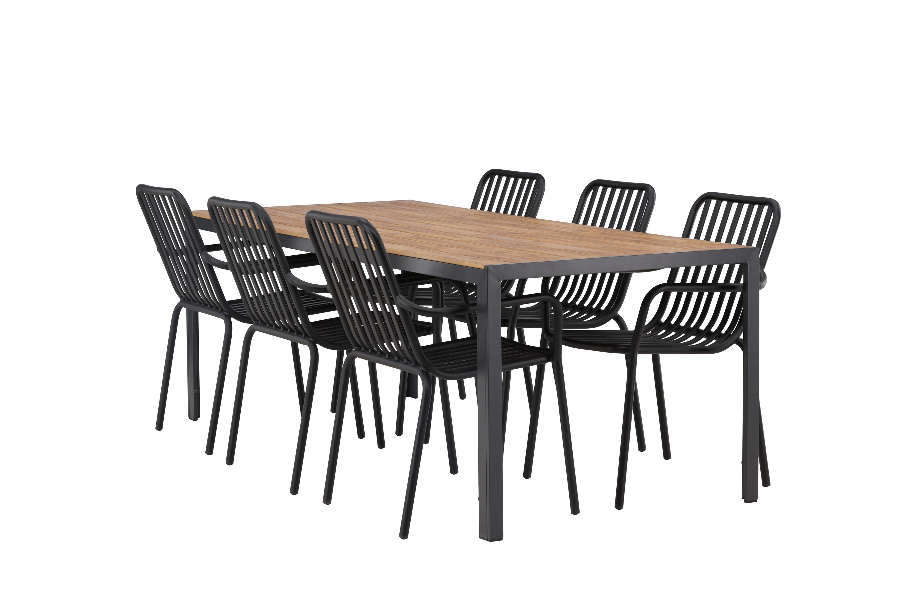 break matgrupp utomhus 205 cm + 6 st peking karmstolar - svart/brun