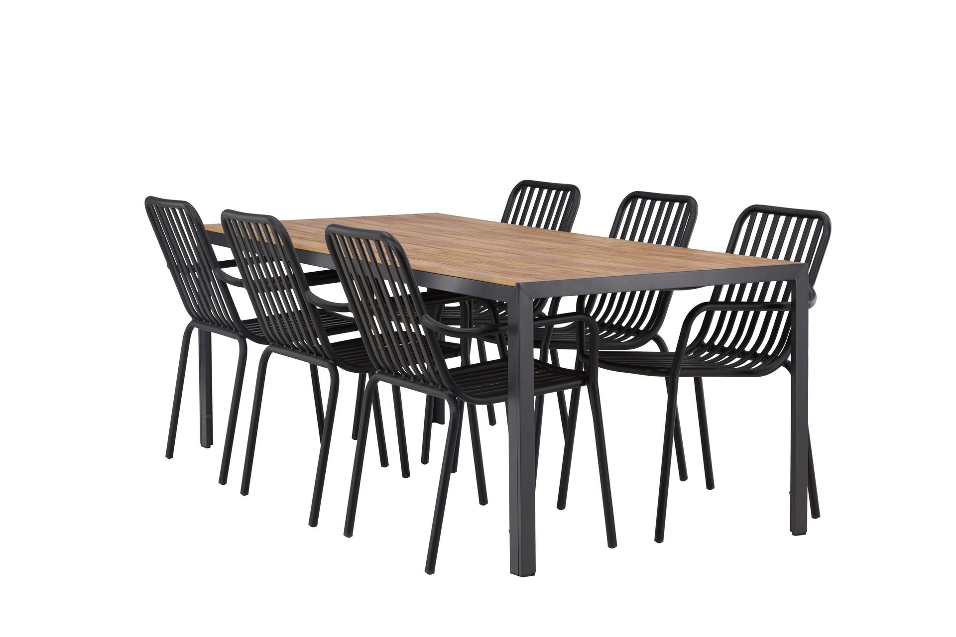 break matgrupp utomhus 205 cm + 6 st peking karmstolar - svart/brun