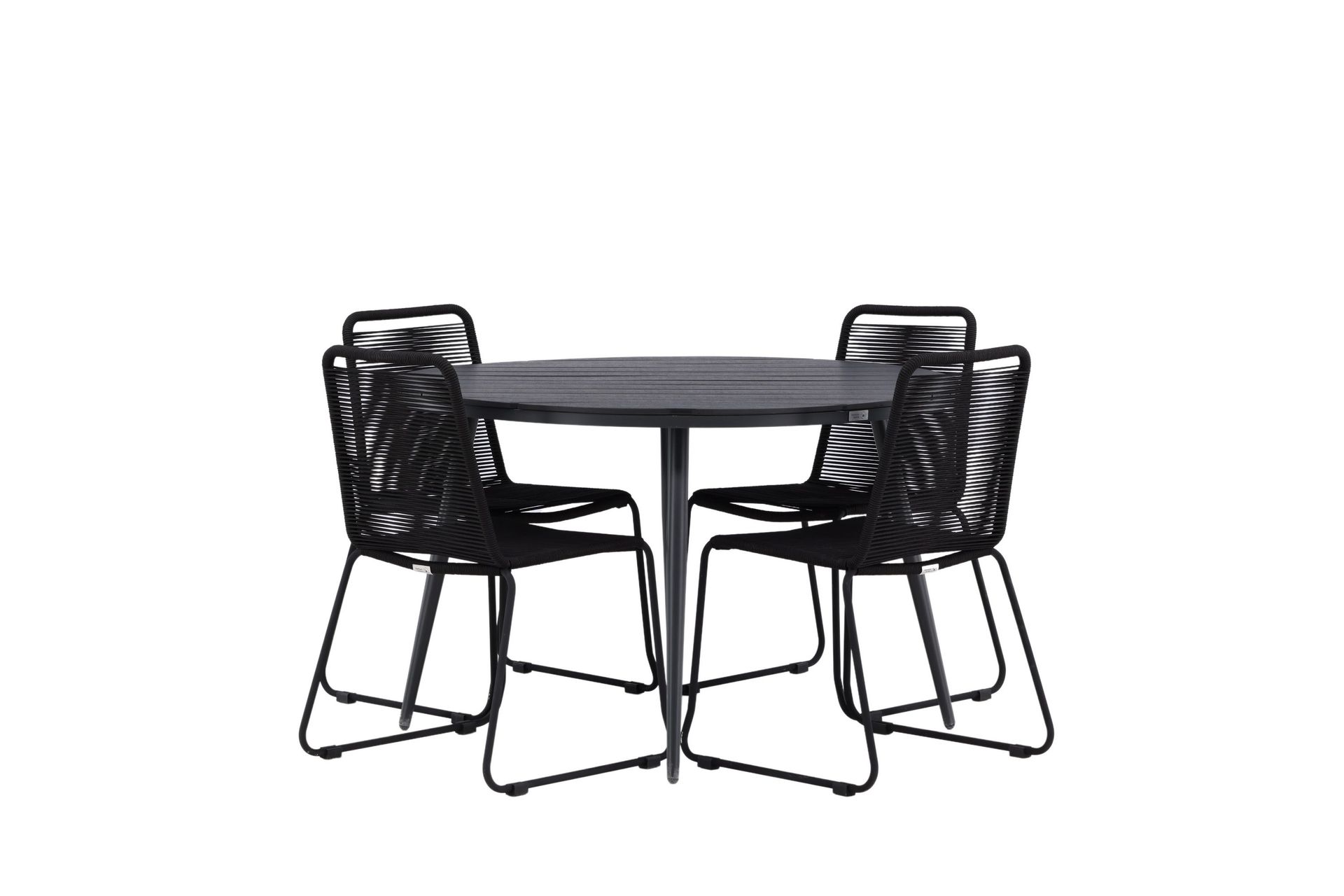 Break Matgrupp Utomhus Rund 120 cm + 4 Lindos Stapelbar Stol - Svart