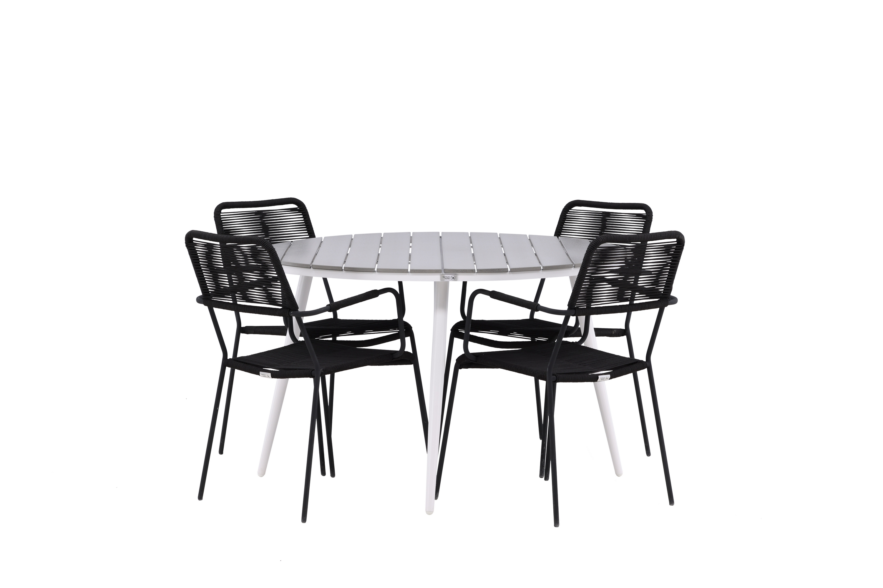 Break Matgrupp Utomhus Rund 120 cm 4 Lindos Karmstol Svart/Grå