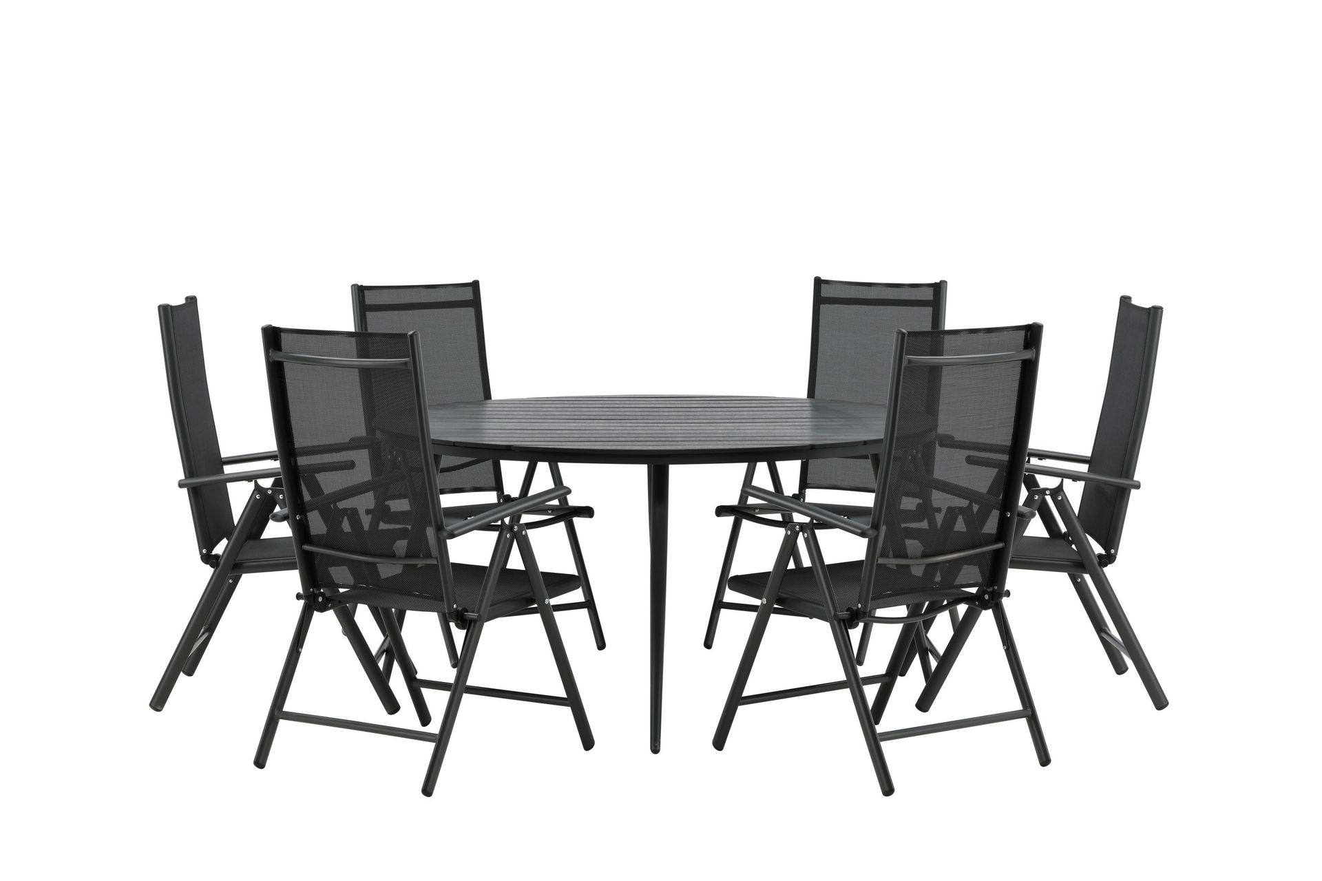 Break Matgrupp Utomhus Rund 150 cm + 6 Break Positionsstol - Svart