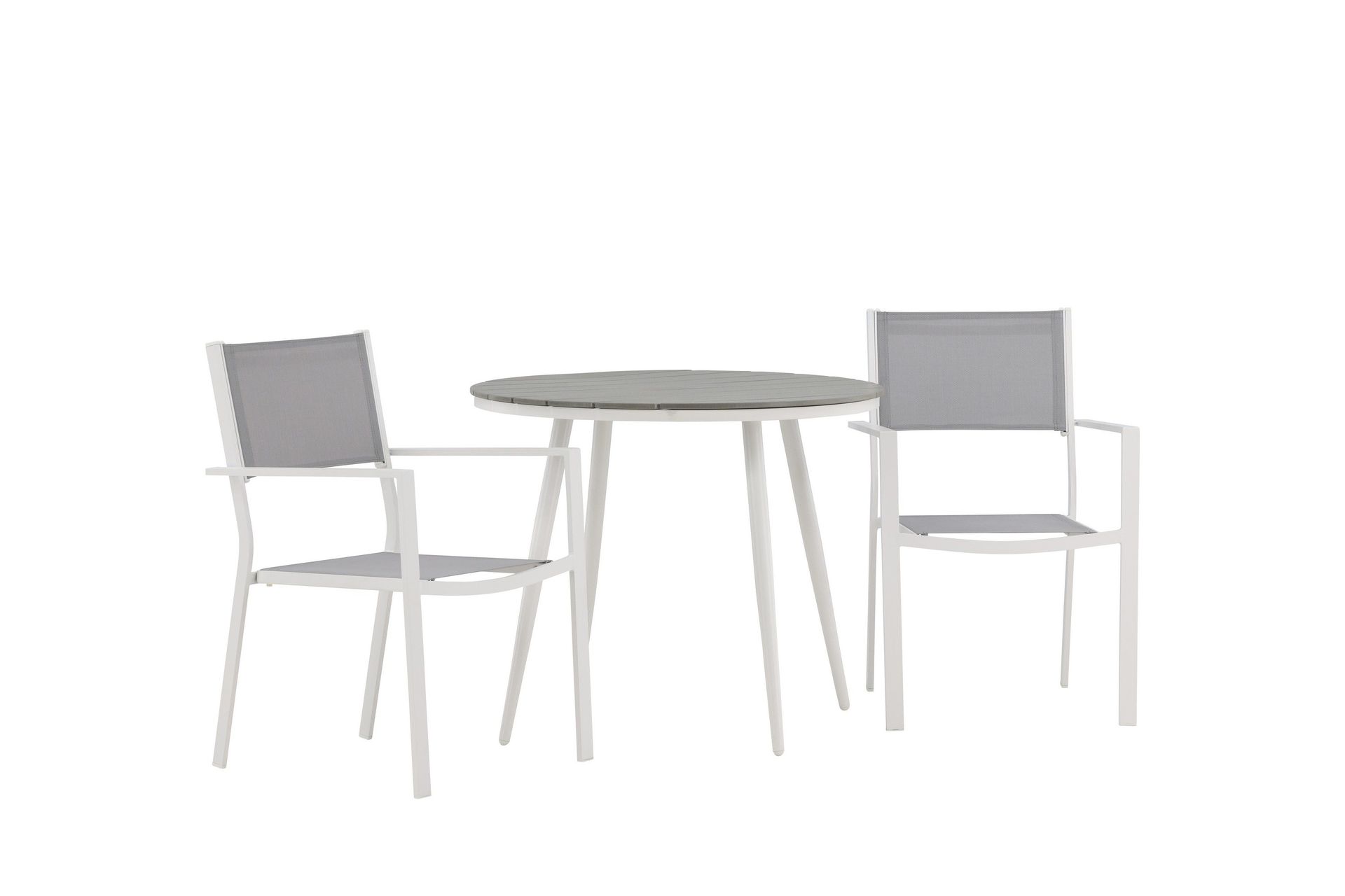 break matgrupp utomhus rund 70 cm + 2 st copacabana stapelbara stola - vit