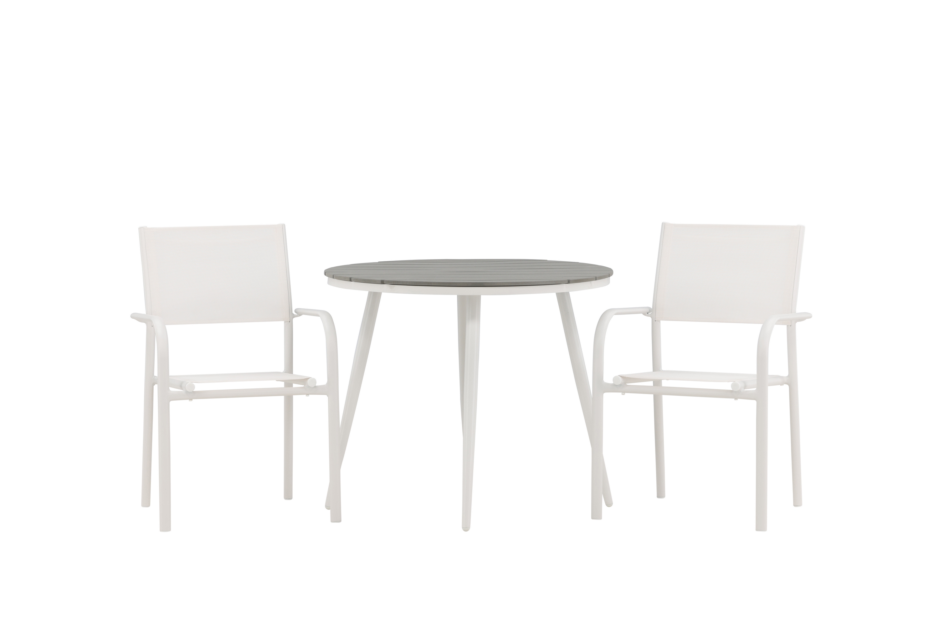 break matgrupp utomhus rund 70 cm + 2 st santorini karmstolar - silver/grå