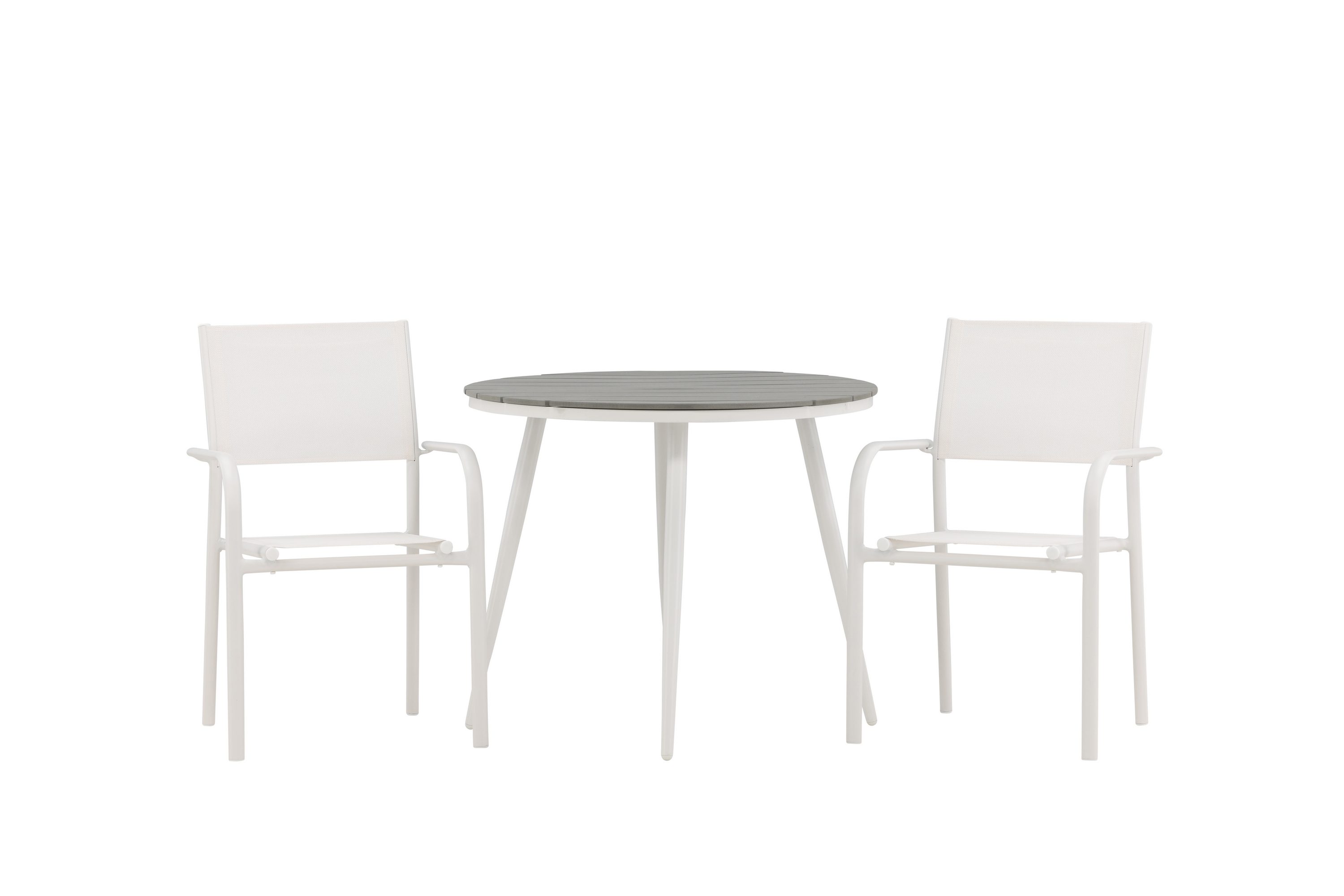 break matgrupp utomhus rund 70 cm + 2 st santorini karmstolar - silver/grå