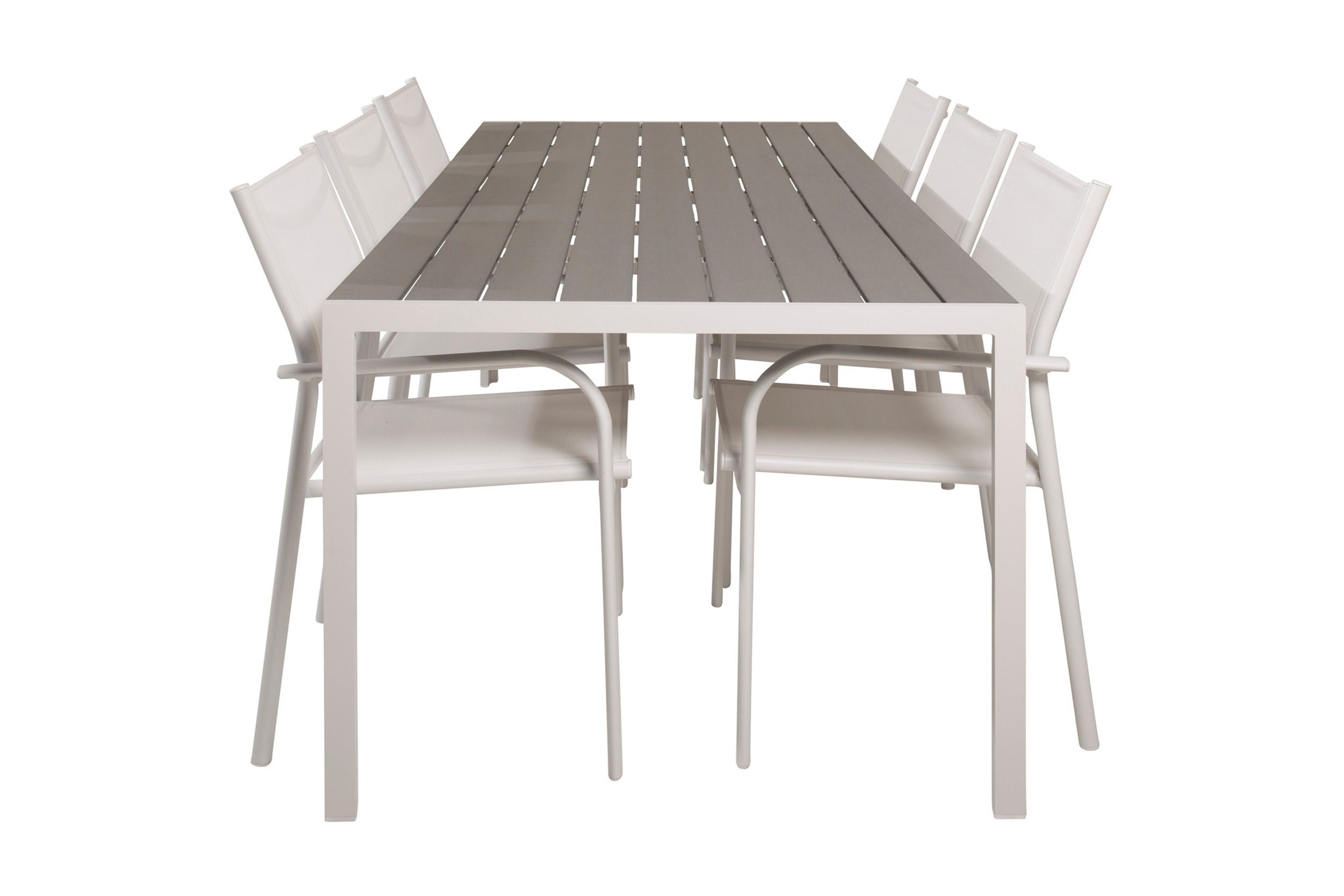 buitepos matgrupp utomhus inkl 6 langstrand karmstolar - polywood/vit