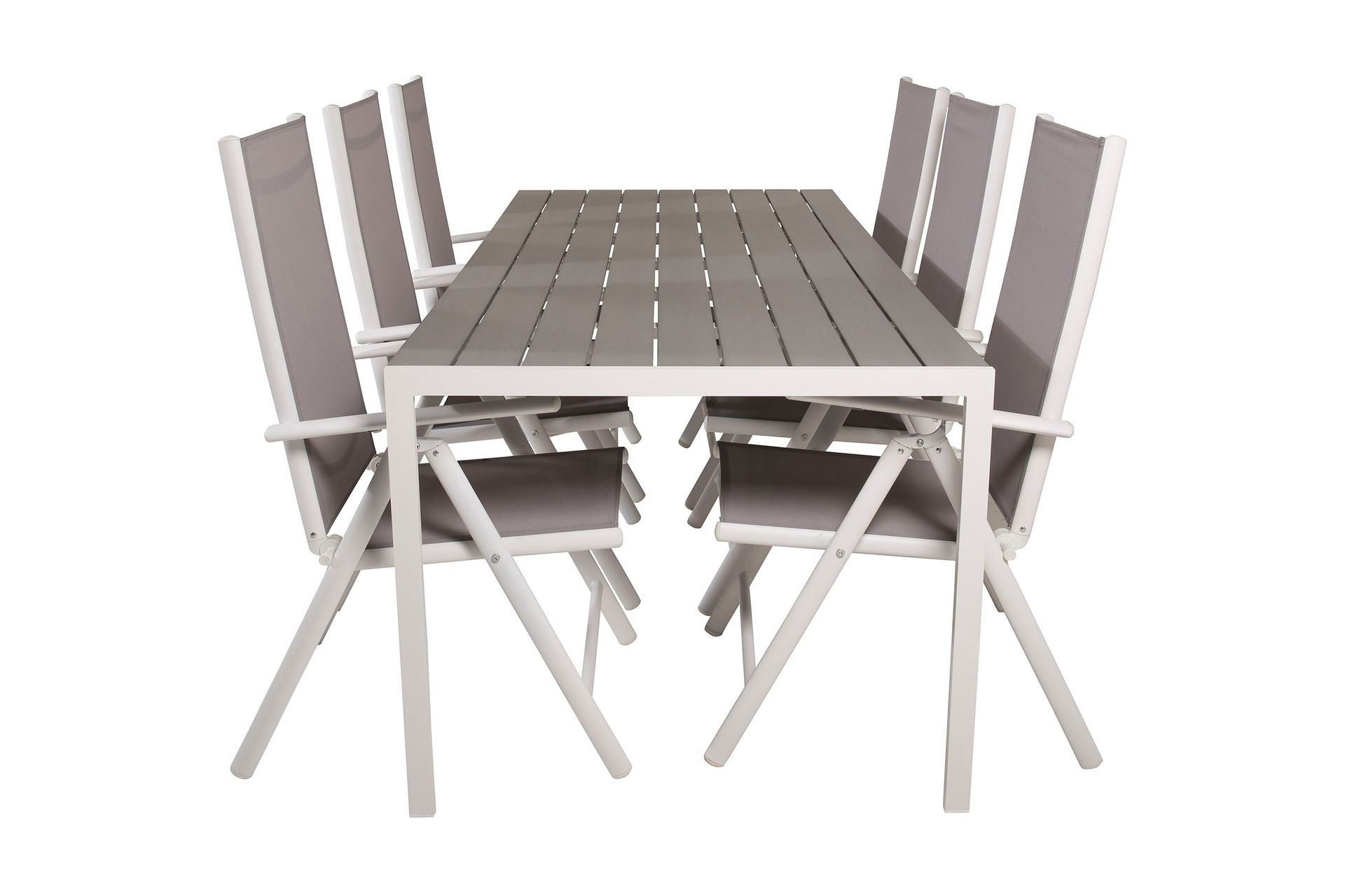 buitepos matgrupp utomhus inkl 6 positionsstolar - polywood/vit