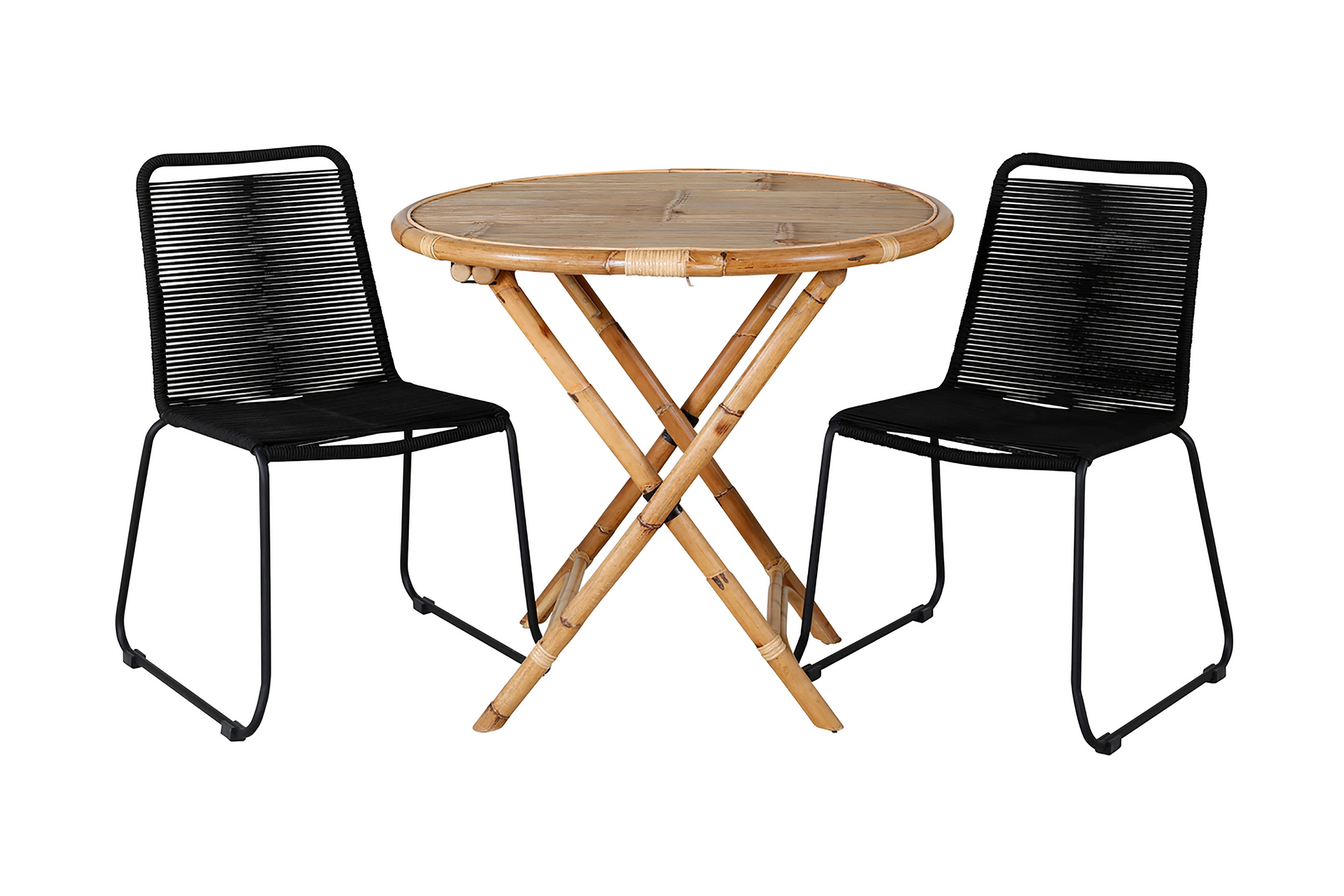 Cane Matgrupp Utomhus Rund 80cm 2 Lindos Stapelbara Matstolar Vit