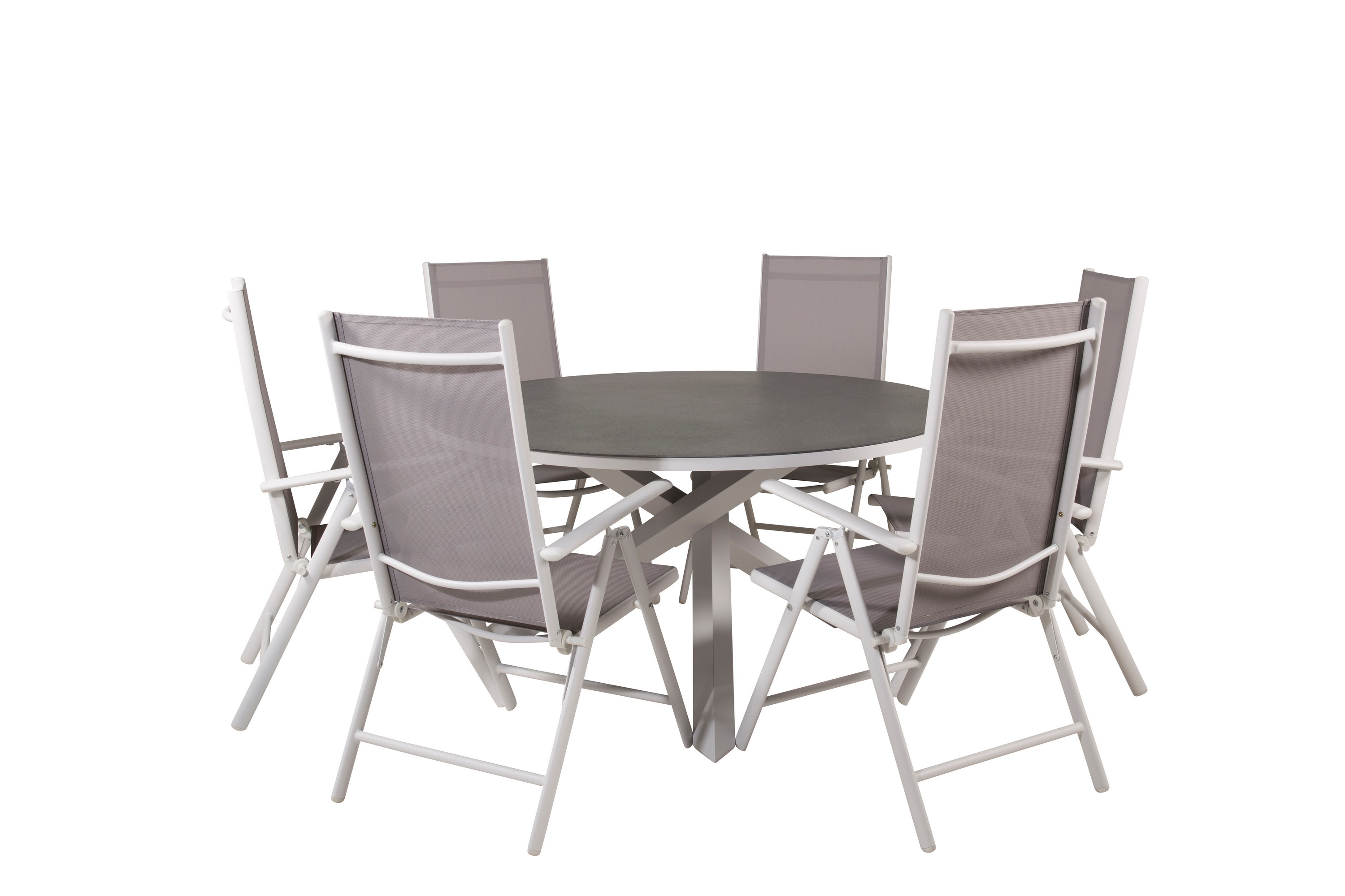 Copacabana Matgrupp Utomhus Rund 140cm 6 Break Positionsstolar GråVit