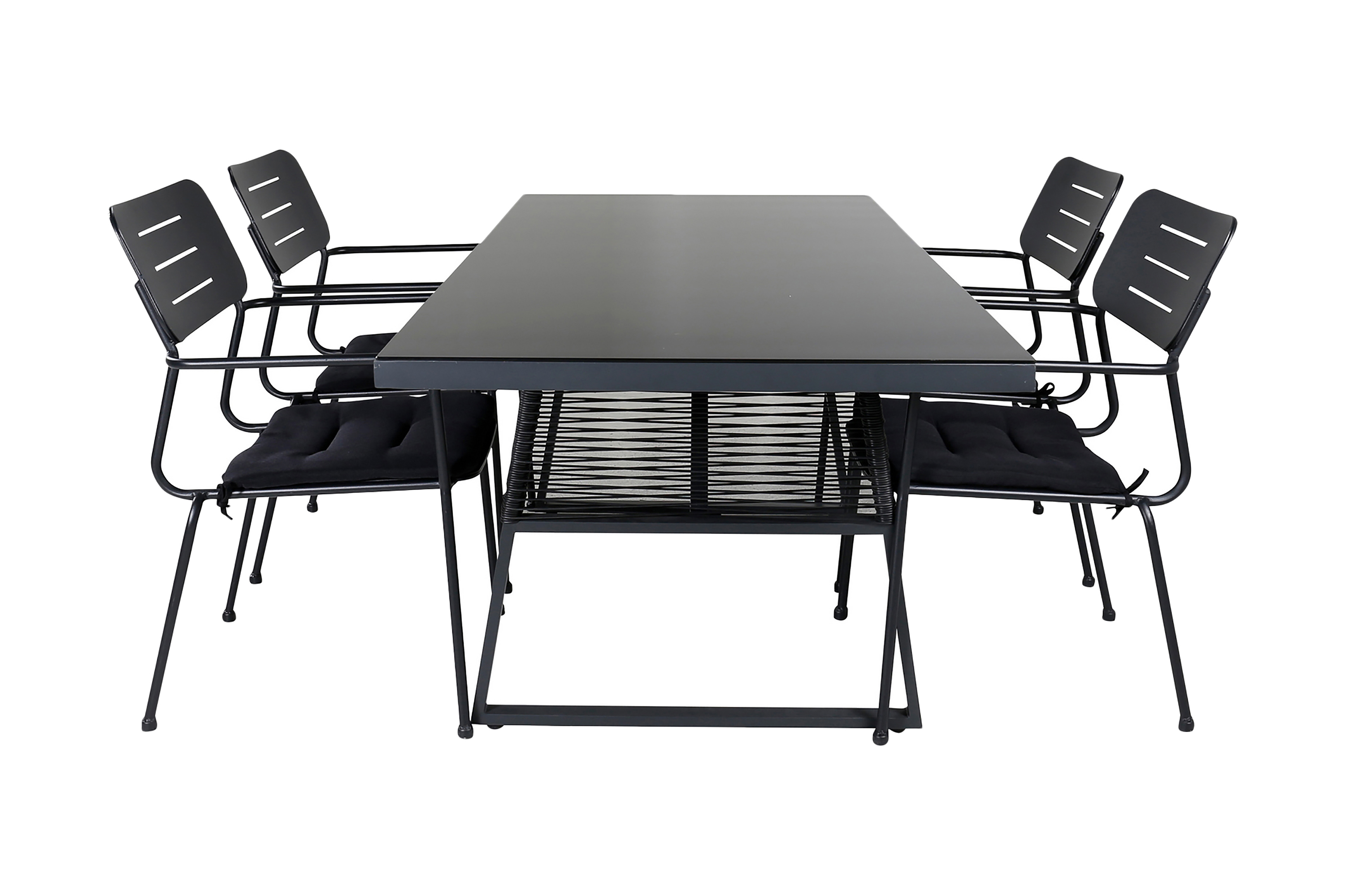 dallas matgrupp utomhus 193cm + 4 nicke matstolar - svart/grå