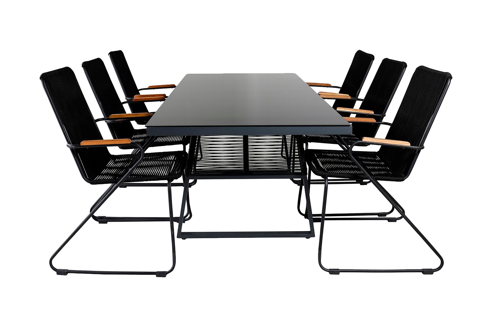 Dallas Matgrupp Utomhus 193cm + 6 Bois Karmstolar - Svart