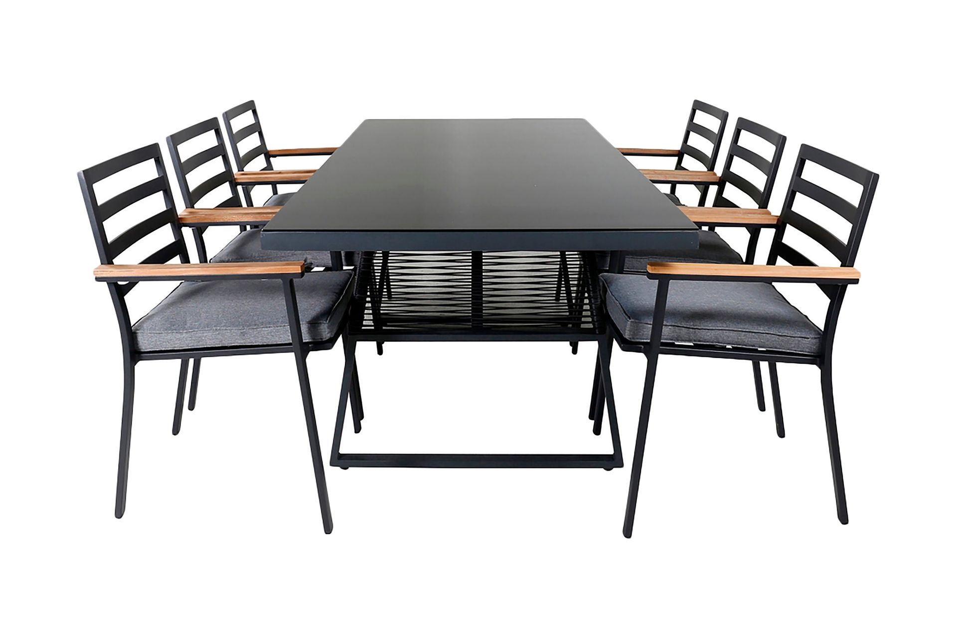 dallas matgrupp utomhus 193cm + 6 brasilia karmstolar - svart/grå