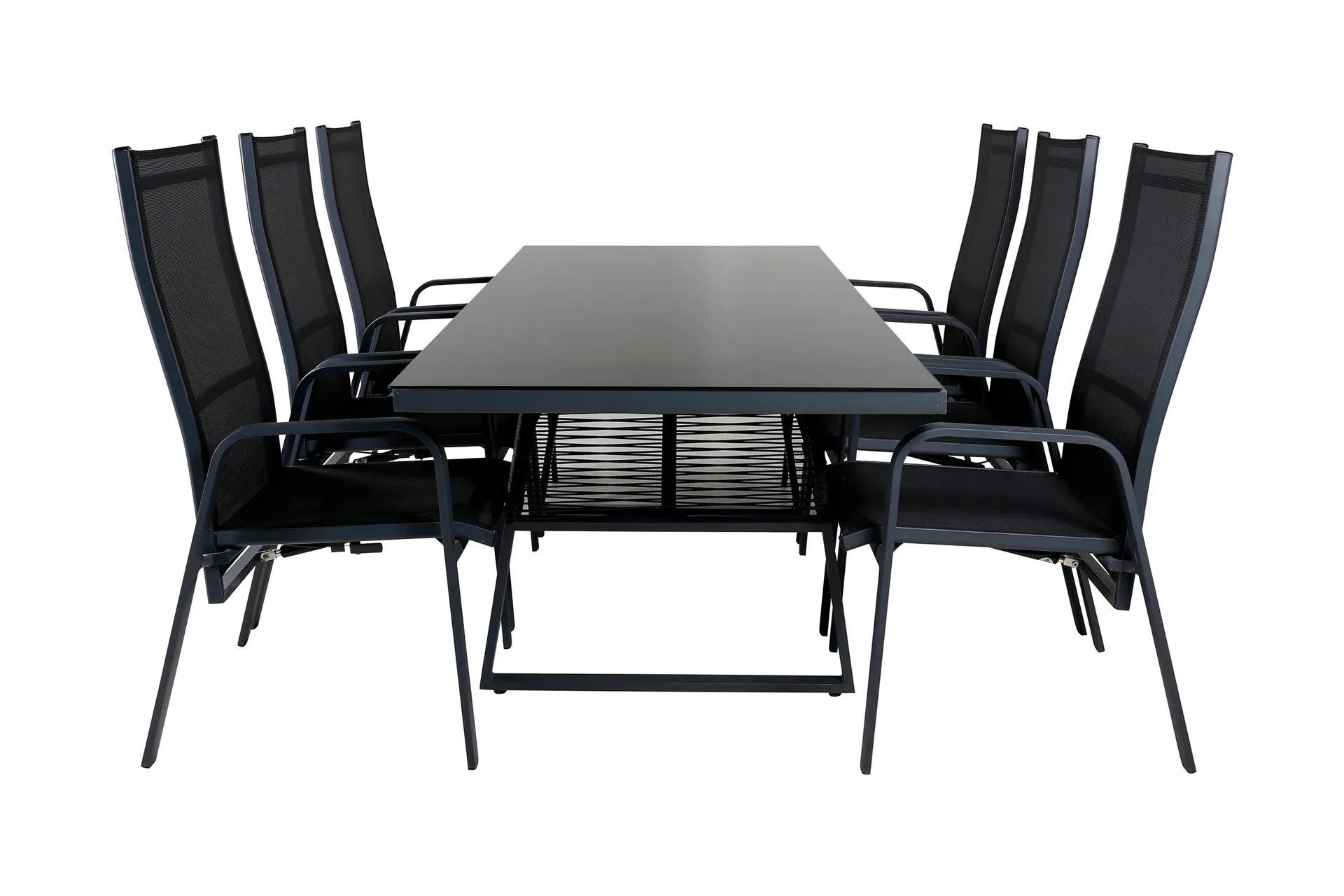 Dallas Matgrupp Utomhus 193cm + 6 Copacabana Reclinerstolar - Svart/Gr&aring;