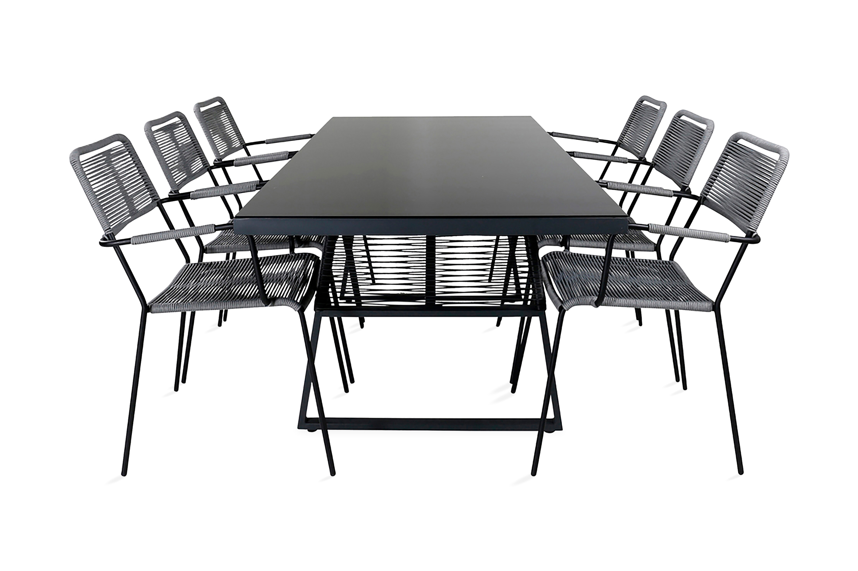 Dallas Matgrupp Utomhus 193cm 6 Lindos Karmstolar Svart/Grå