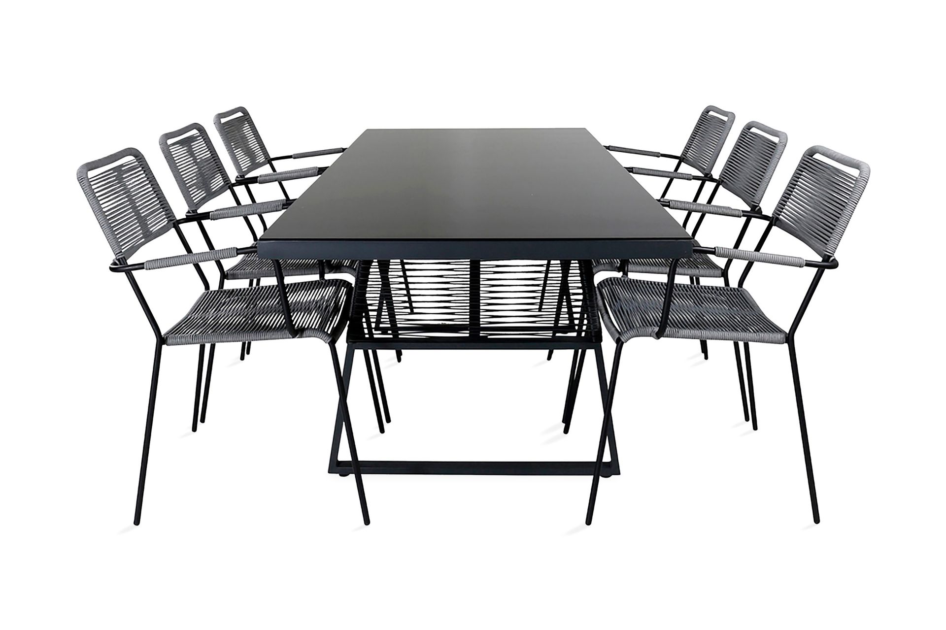 dallas matgrupp utomhus 193cm + 6 lindos karmstolar - svart/grå