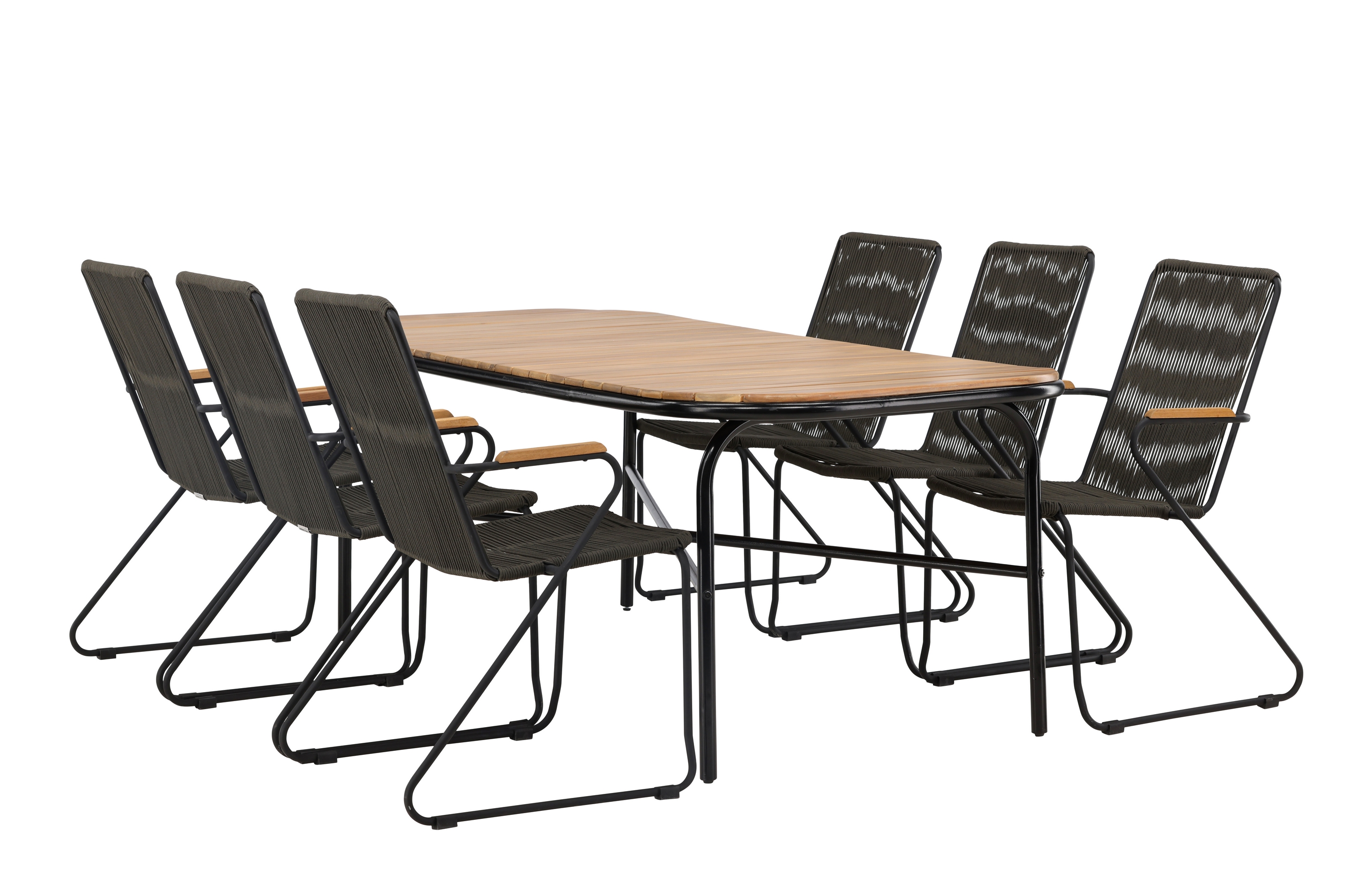 Holmbeck Matgrupp Utomhus 200 cm 6 st Bois Karmstolar Svart/Brun