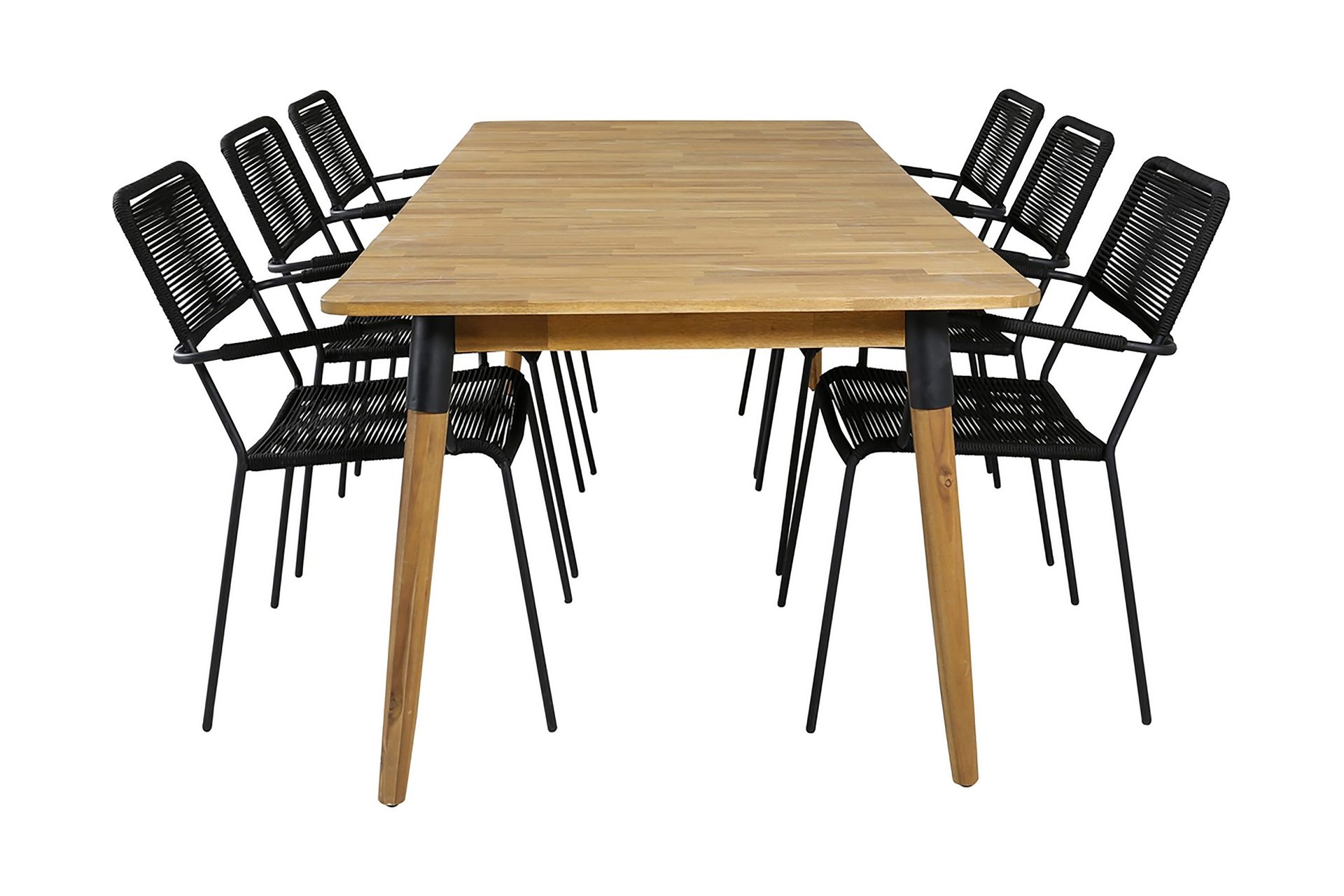 julian matgrupp 210cm + 6 lindos karmstolar svart/natur - svart/natur