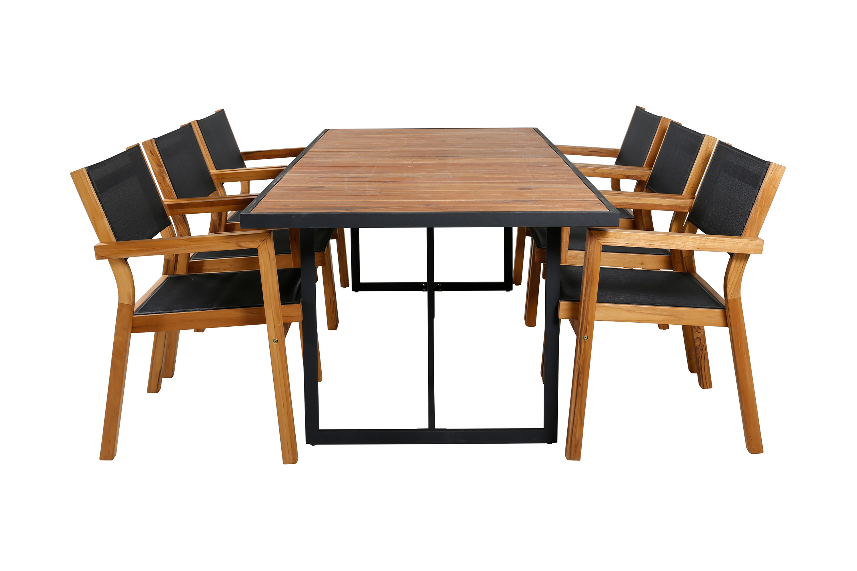 Khung Matgrupp Utomhus 200cm 6 Venice Stapelbara Matstolar Svart