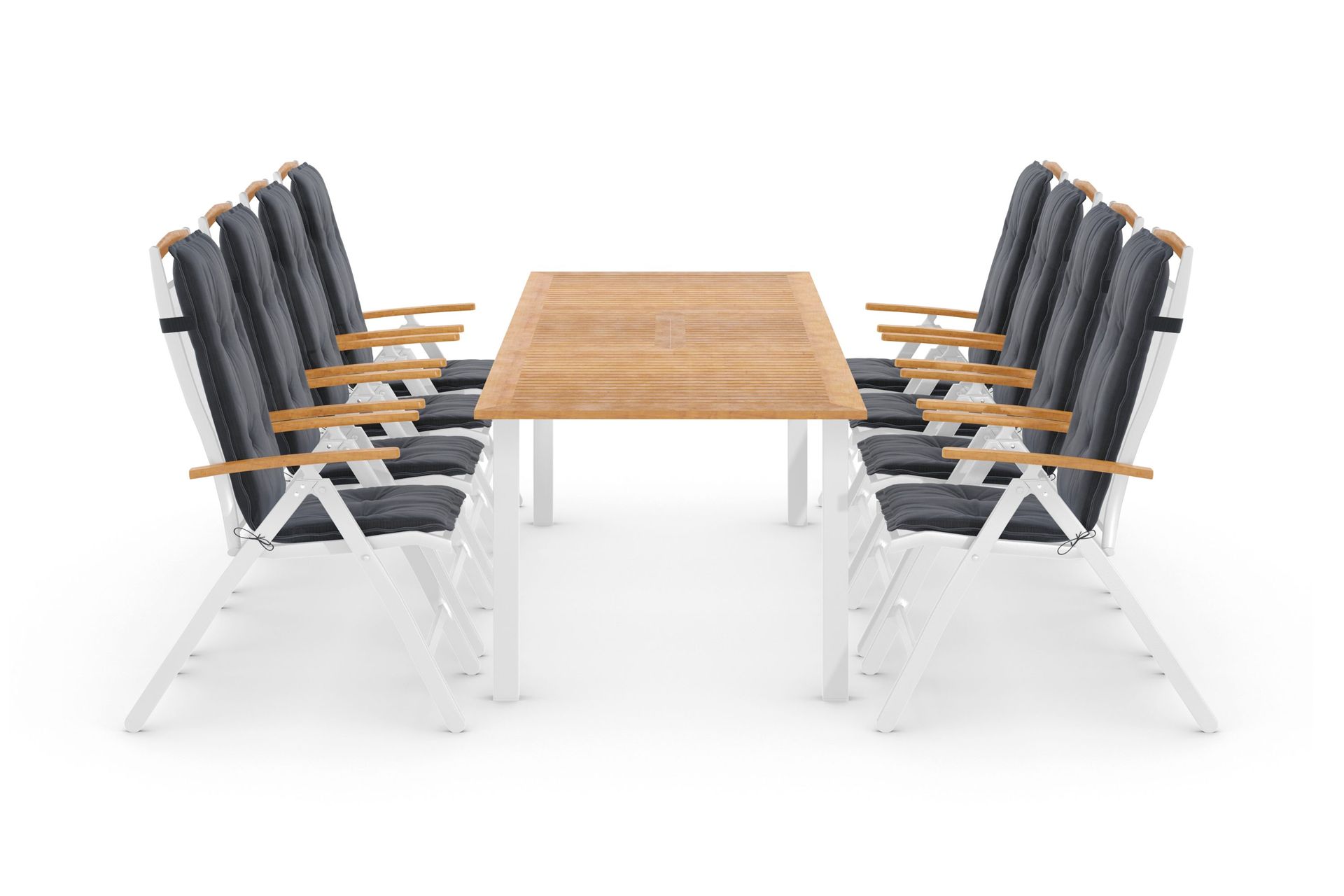 Las Vegas Matgrupp Utomhus 220-280 + 8 Positionsstol Lyx m Dyna - Vit/Teak/Vit/Teak/Gr&aring;