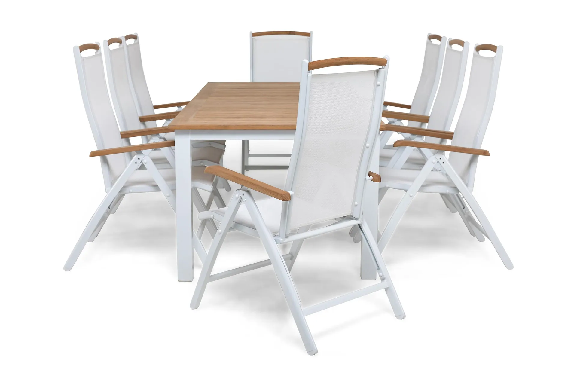 Las Vegas Matgrupp Utomhus 220-280 + 8 Positionsstol Lyx - Vit/Teak/Vit/Teak