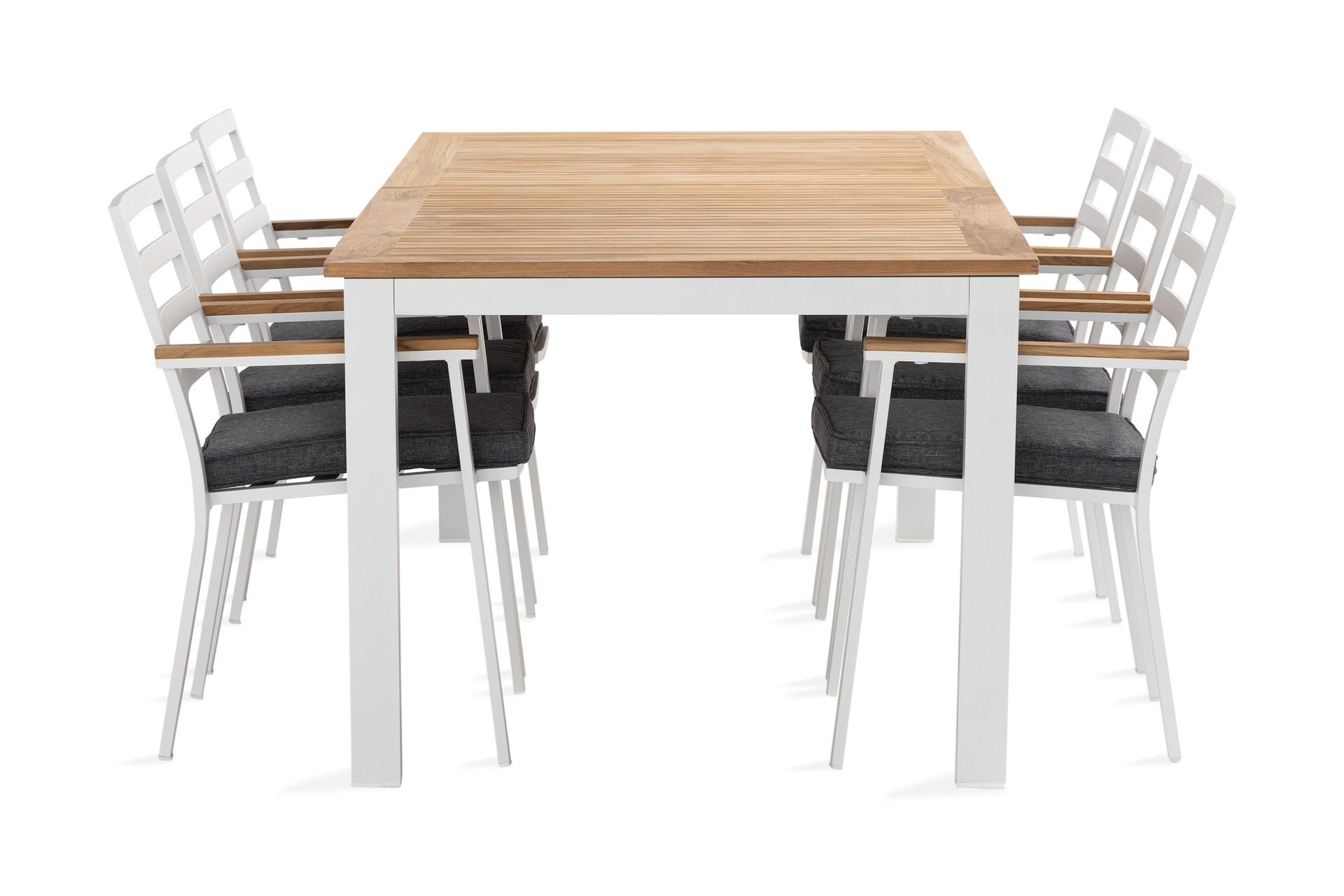 las vegas matgrupp utomhus 220-280 cm + 6 oliver matstol - teak/vit