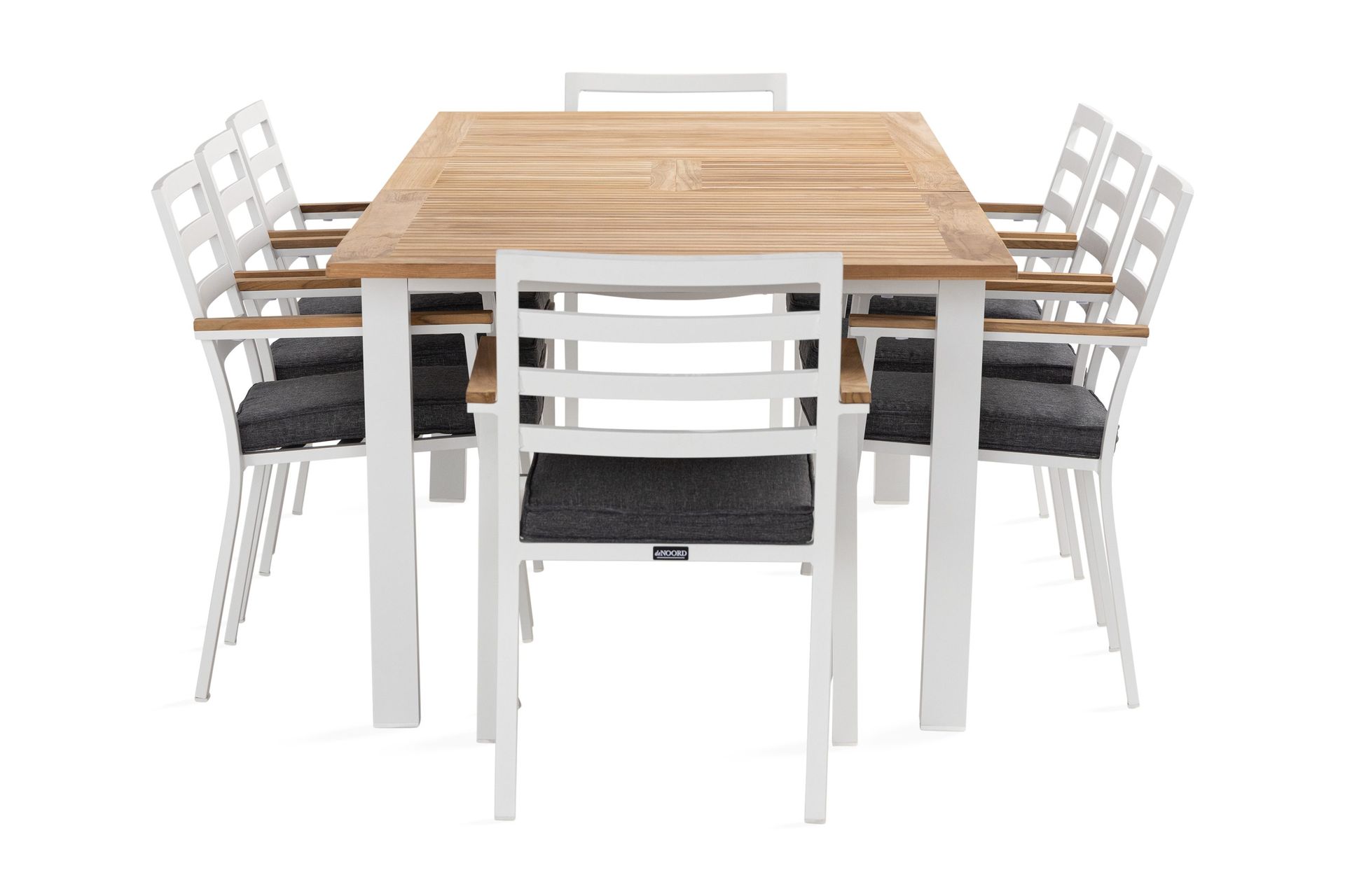 las vegas matgrupp utomhus 220-280 cm + 8 oliver matstol - teak/vit